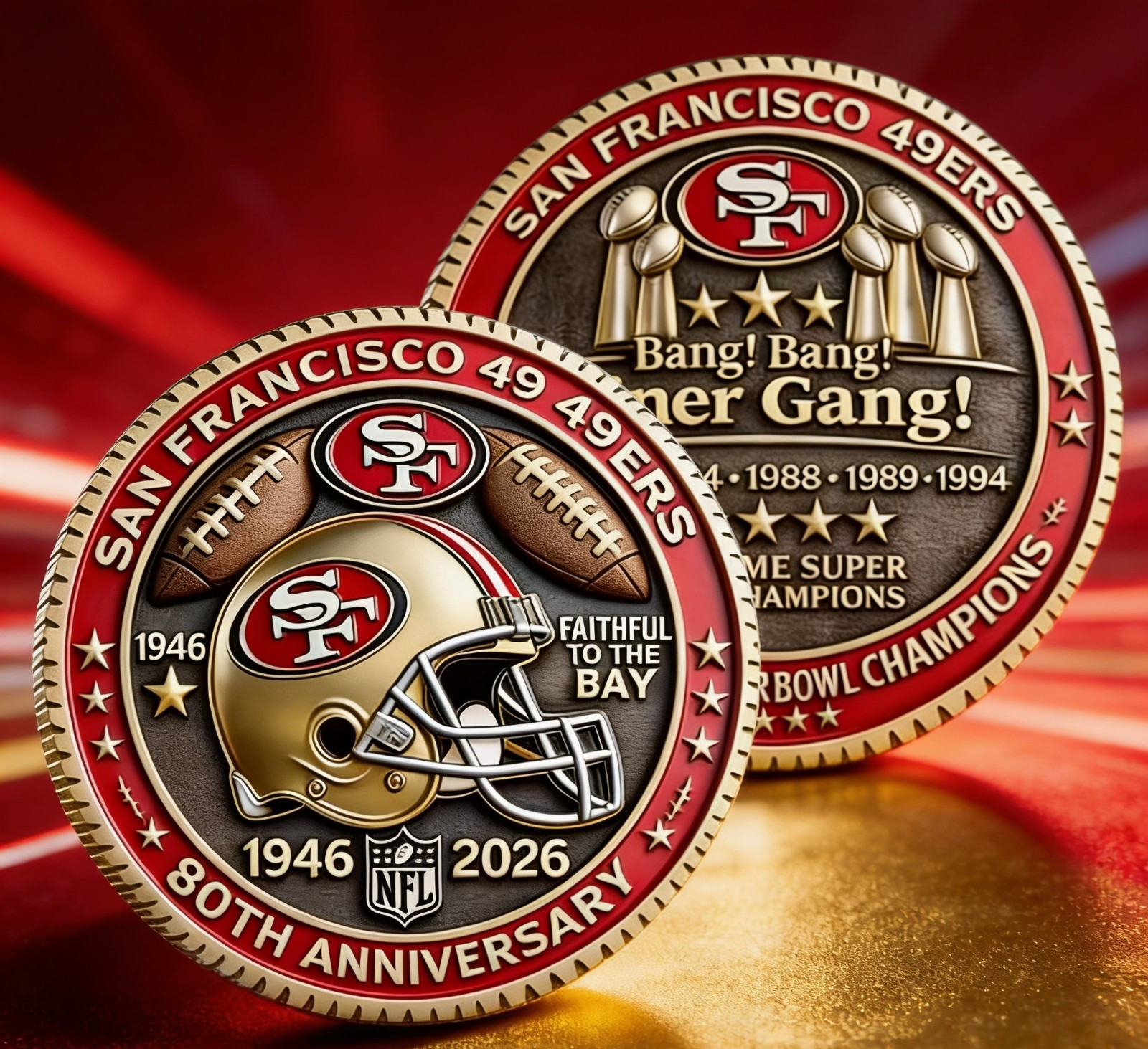 San Francisco 49ers 80th AnniversaryCommemorative Coin Gold/Red USA SELLER new