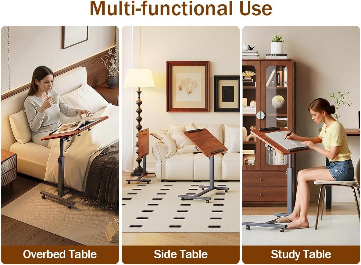 Adjustable Mobile Laptop Table with Wheels - Portable Desk for Couch & Bedside