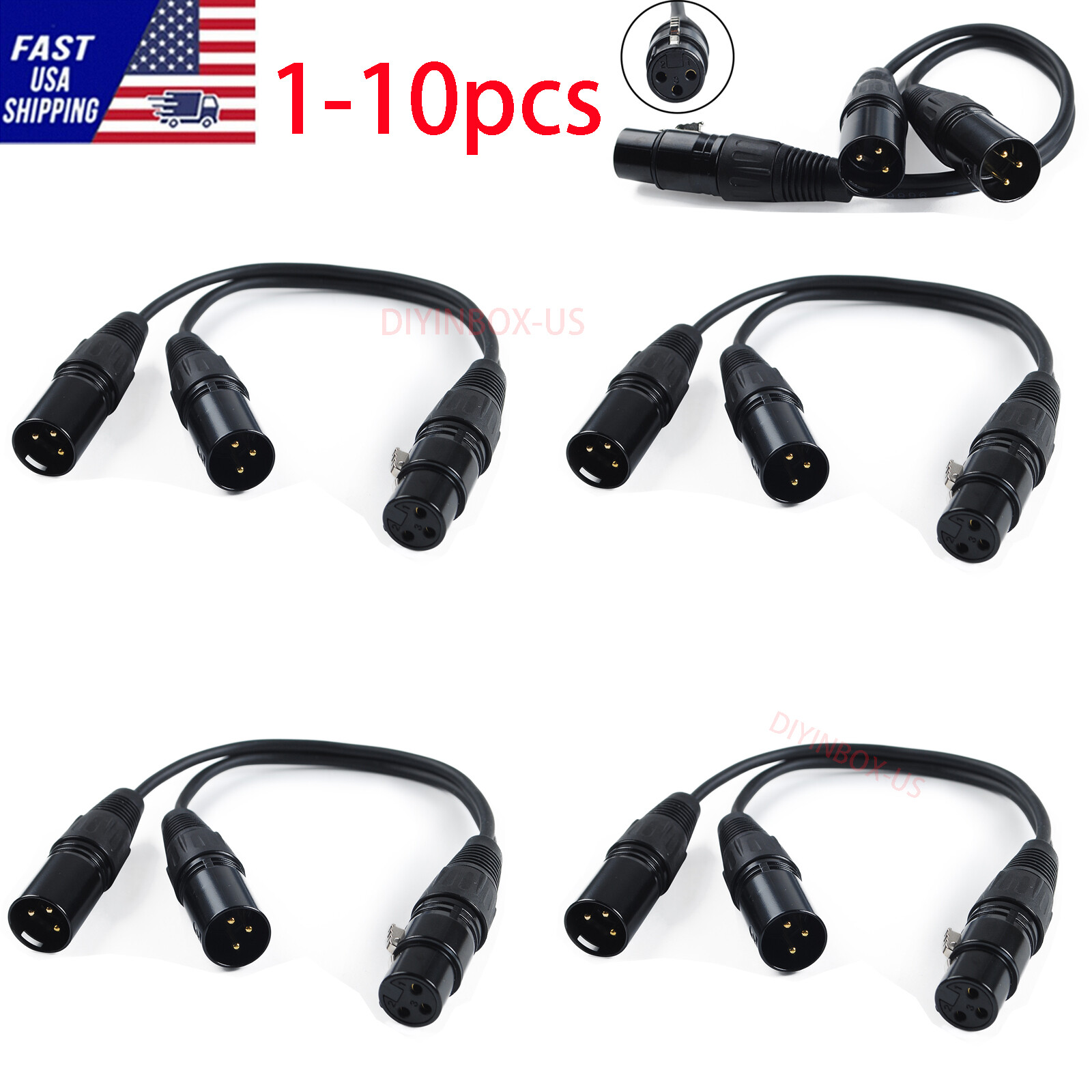 3-Pin XLR Female Jack to Dual 2 Male Plug Y Splitter Mic DJ Cable Adaptor 16 AWG
