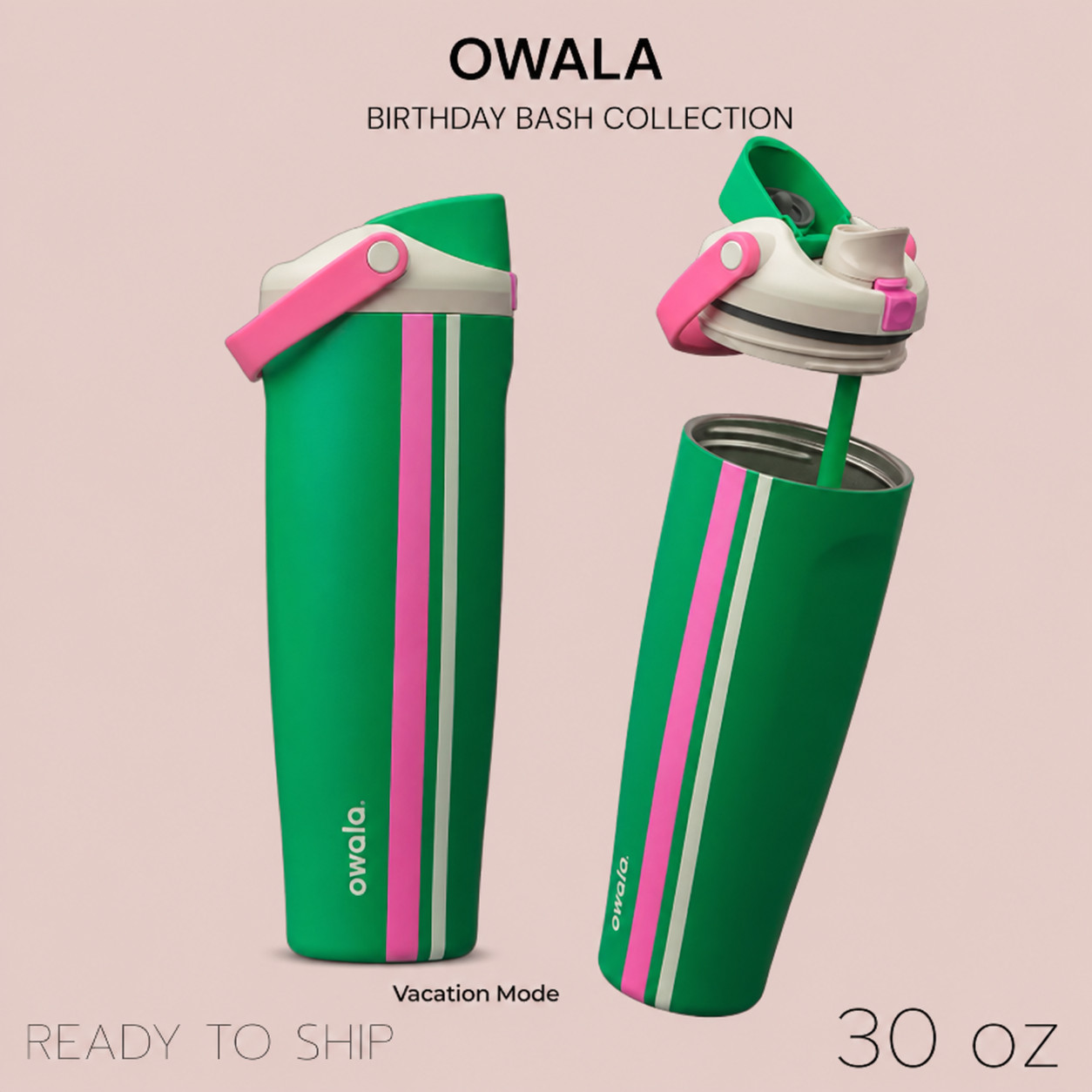 Owala Birthday Bash 2026 "Vacation Mode" 30oz FreeSip Sway Green Insulated