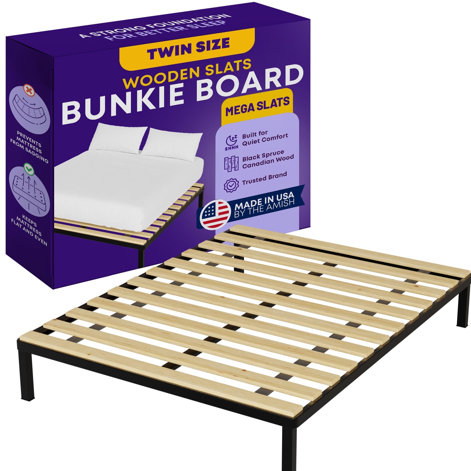 , 1-Inch Extra Heavy Duty Horizontal Wooden Bunkie Board/Bed Slats, 72" x 39"...