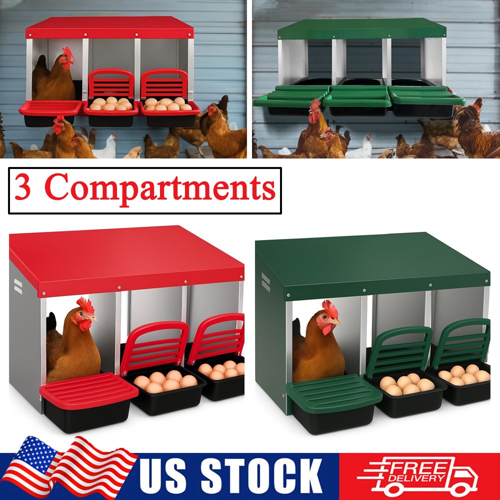 Chicken Nesting Box 3 Hole Hen Laying Boxes Roll Away Nesting Box for Laying Egg