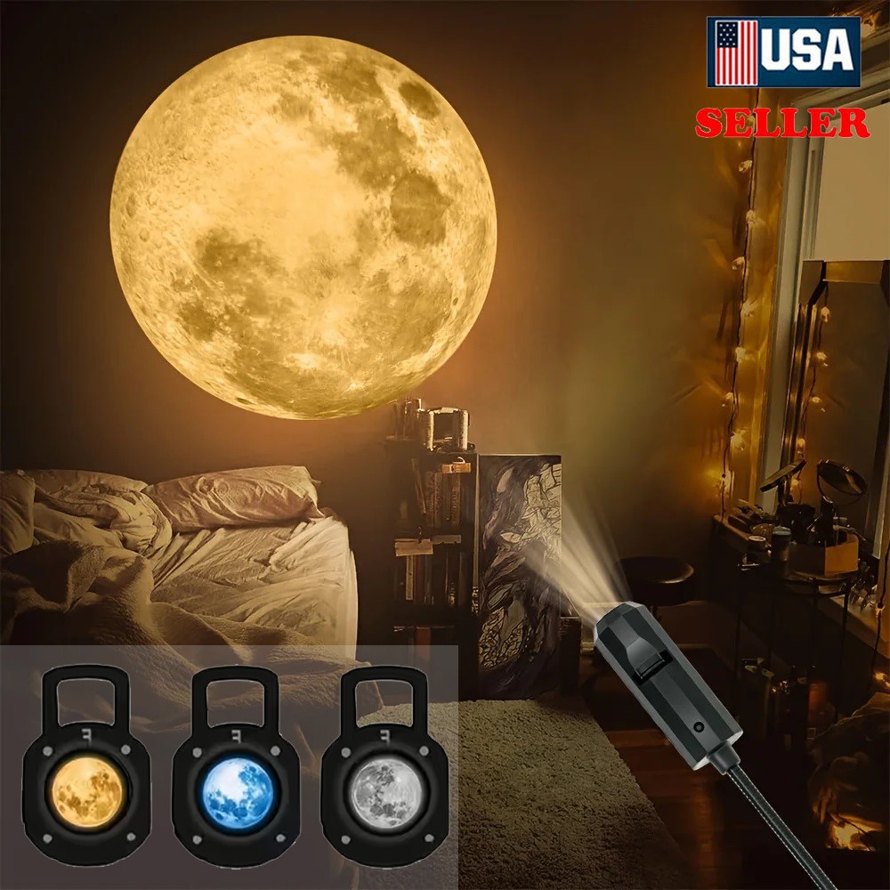 Moon Earth Astronaut Lamp Projector Night Light, 360° Moon Projection Light USB
