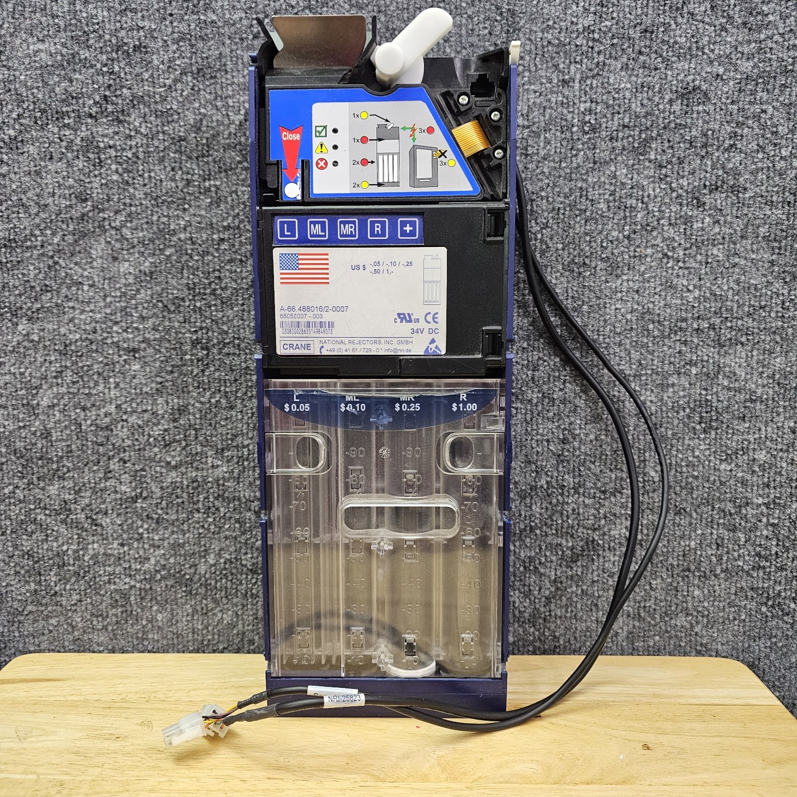 Crane A-66 4 Tube MDB Coin Changer National Rejectors