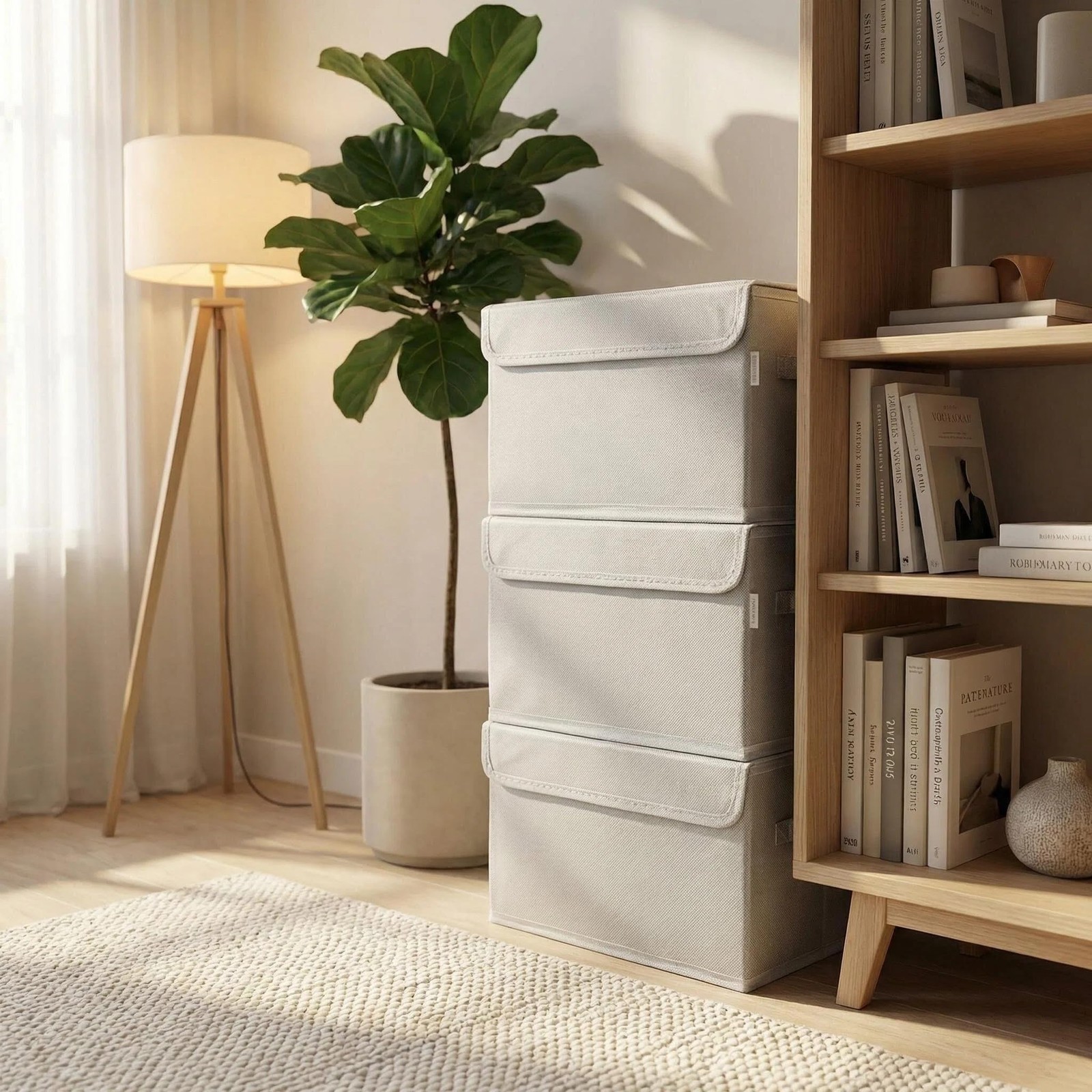 White Lidded Home Storage Bins 2 Pack Collapsible Stackable Cube Organizer wi...