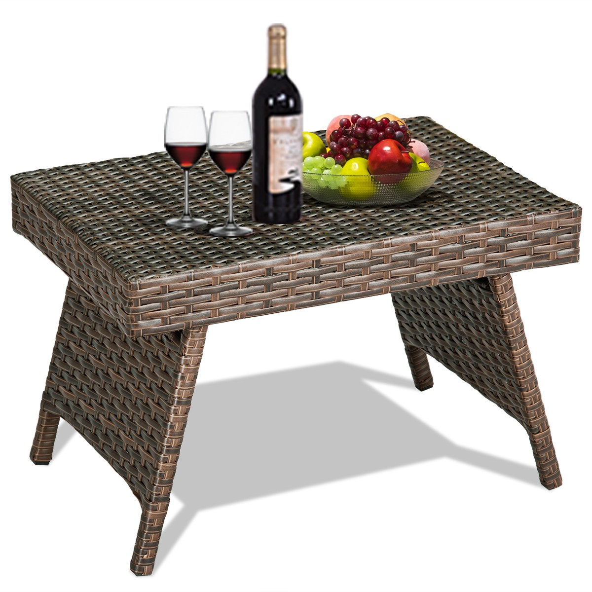 Outdoor Folding Rattan Side Coffee Table Poolside Garden Lawn Bistro Furniture