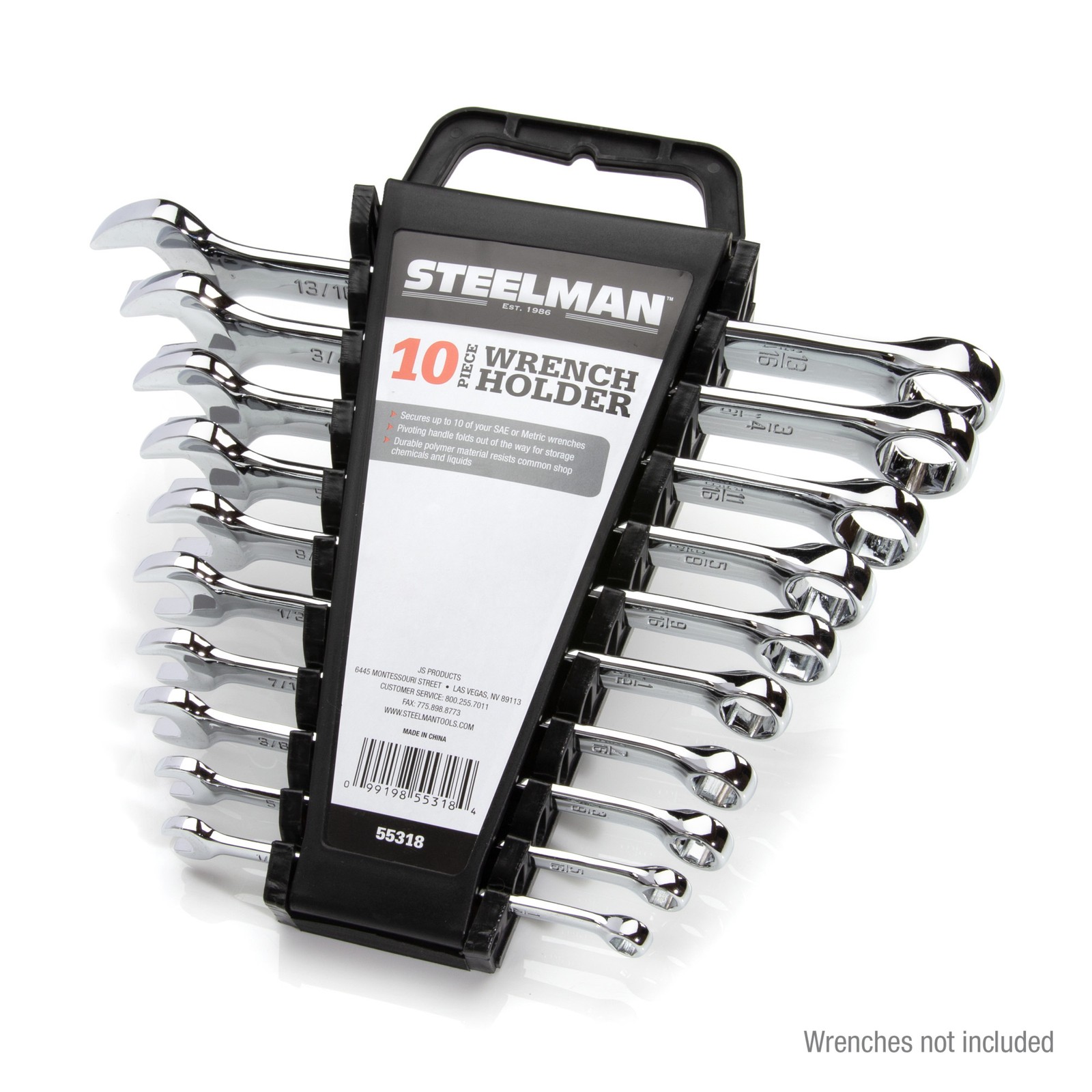 Steelman 10 Tool Wrench Holder, Organizer, Rack, Black 55318