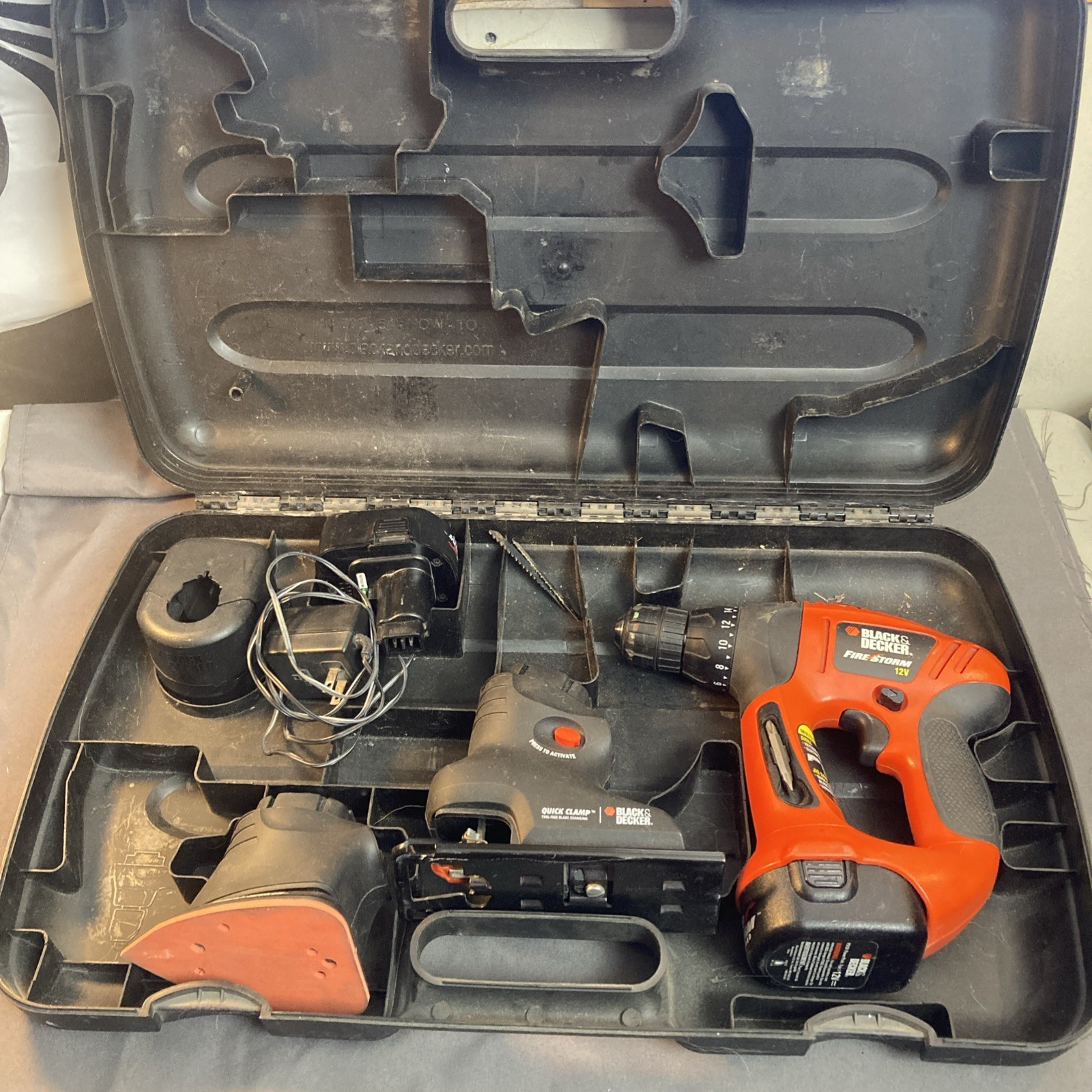 Black & Decker 12V Multi Tool Set Jigsaw Drill & Sander 2 Batteries W/ Charger