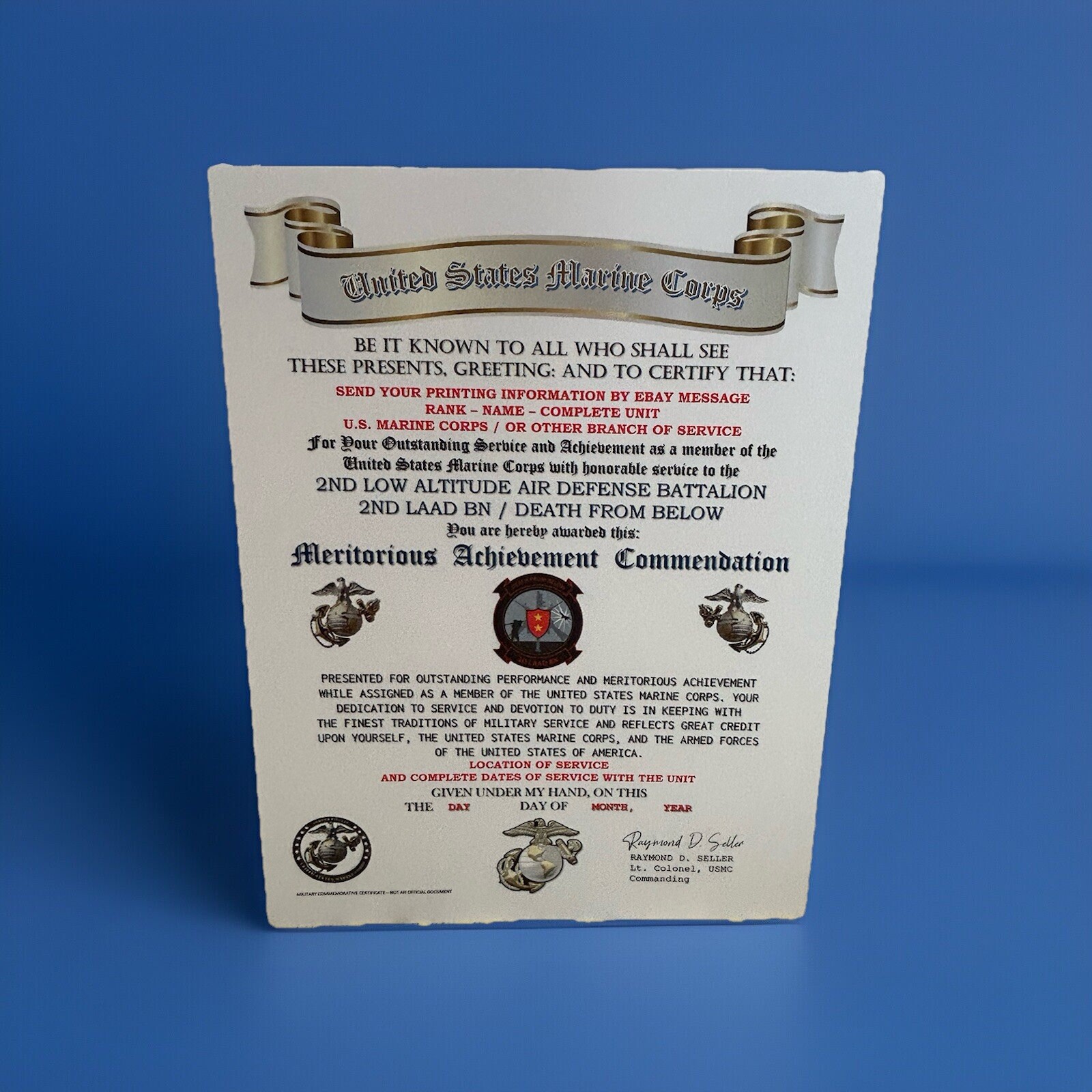 U.S.M.C. / 2ND LOW ALTITUDE AIR DEFENSE BN/ MERITORIOUS ACHIEVEMENT COMMENDATION