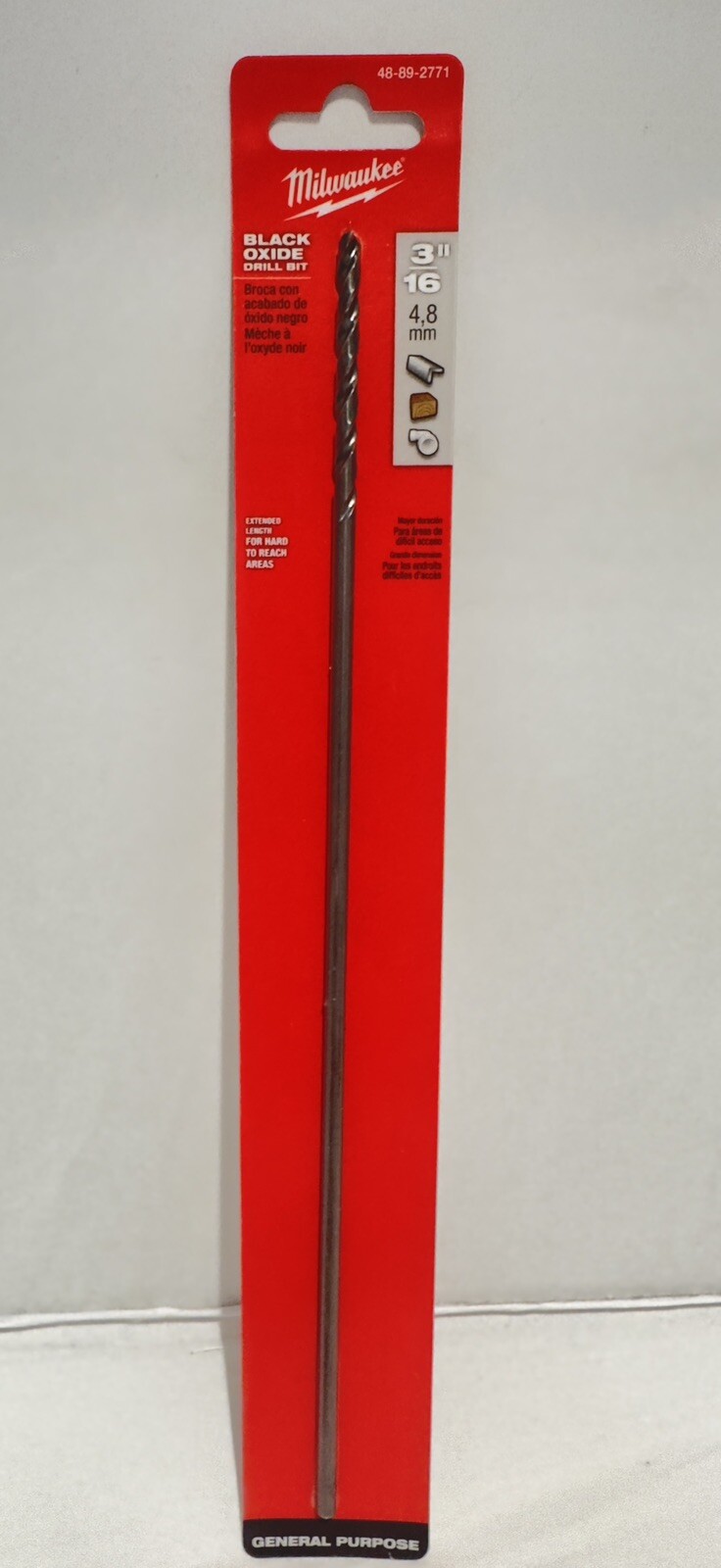 Milwaukee 3/16" x 12" Black Oxide Drill Bit Extra Long Extended Length
