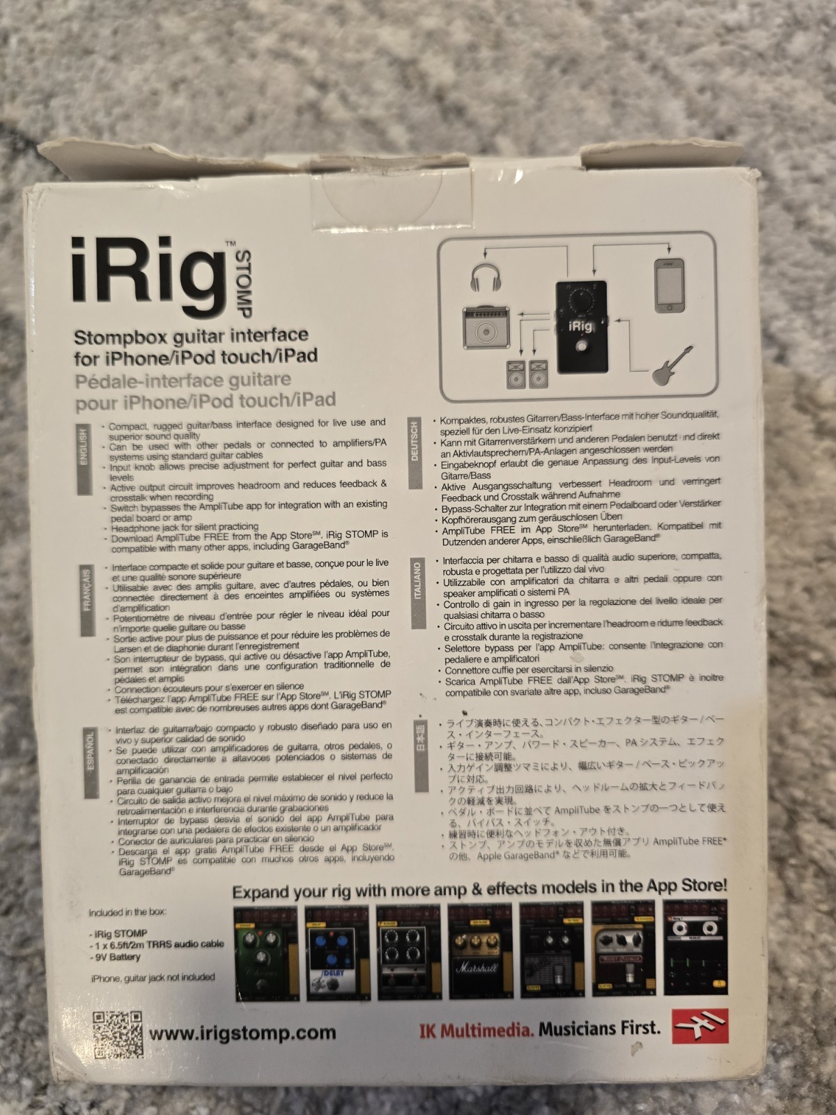 IK Multimedia iRig Stomp iOS Stompbox Guitar Interface EX