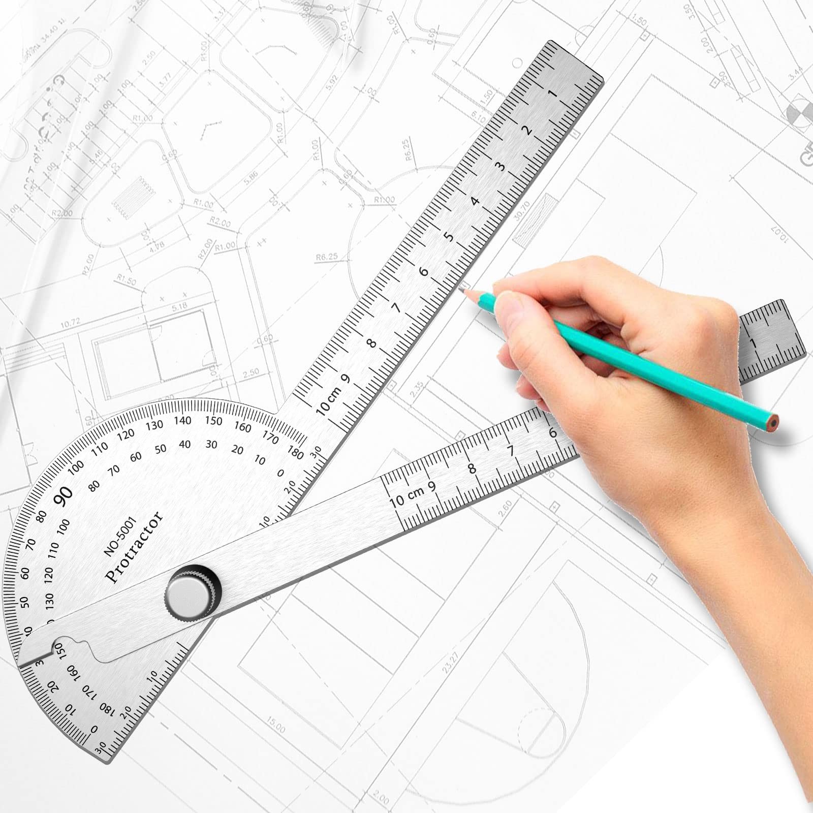 Stainless Steel Protractor 180 Degrees Two Arm Ruler Adjustable Angle Protrac...