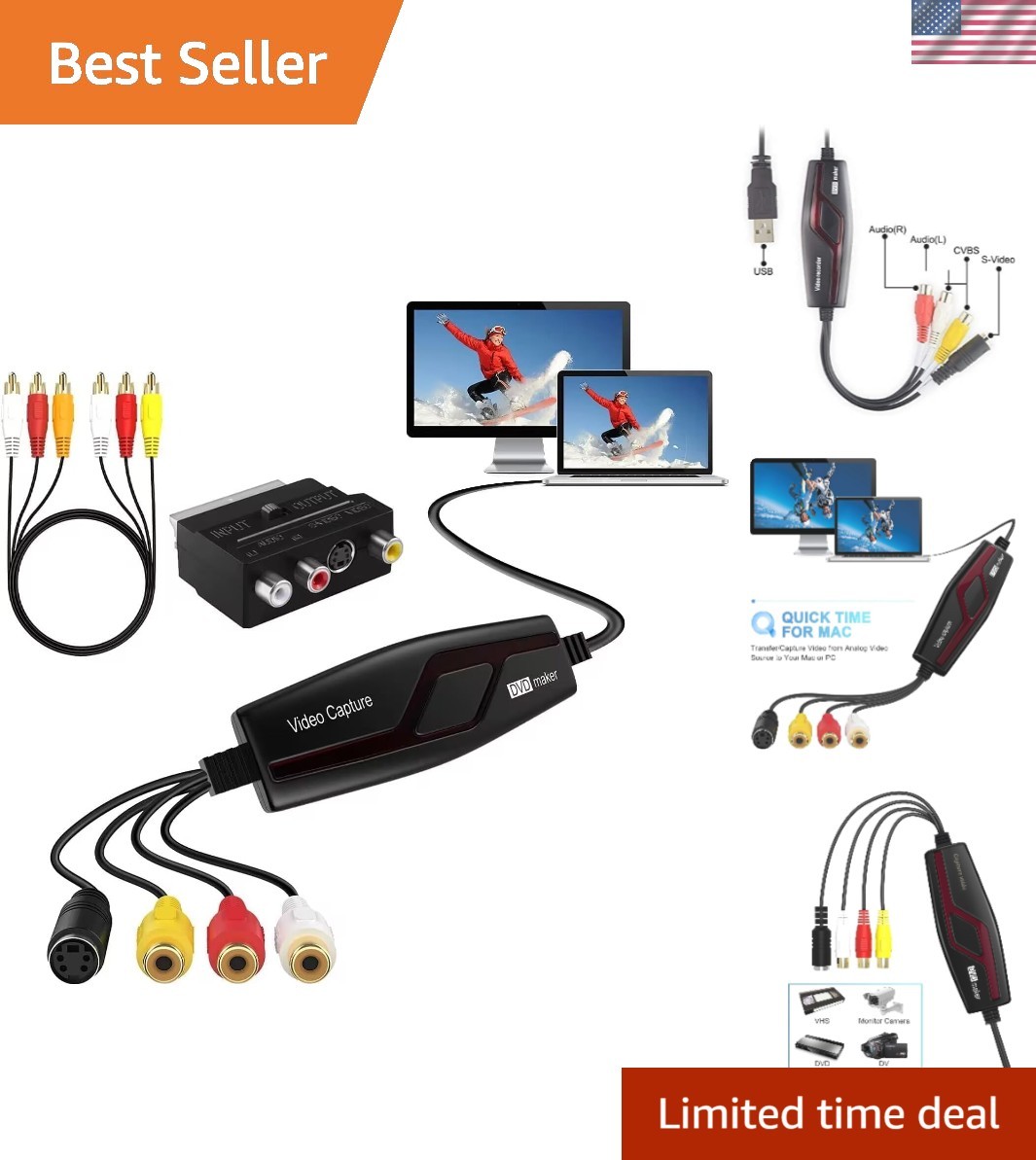 VHS to Digital Converter,Video Capture Card Device,VHS VCR Hi8 Mini DV to Mac...