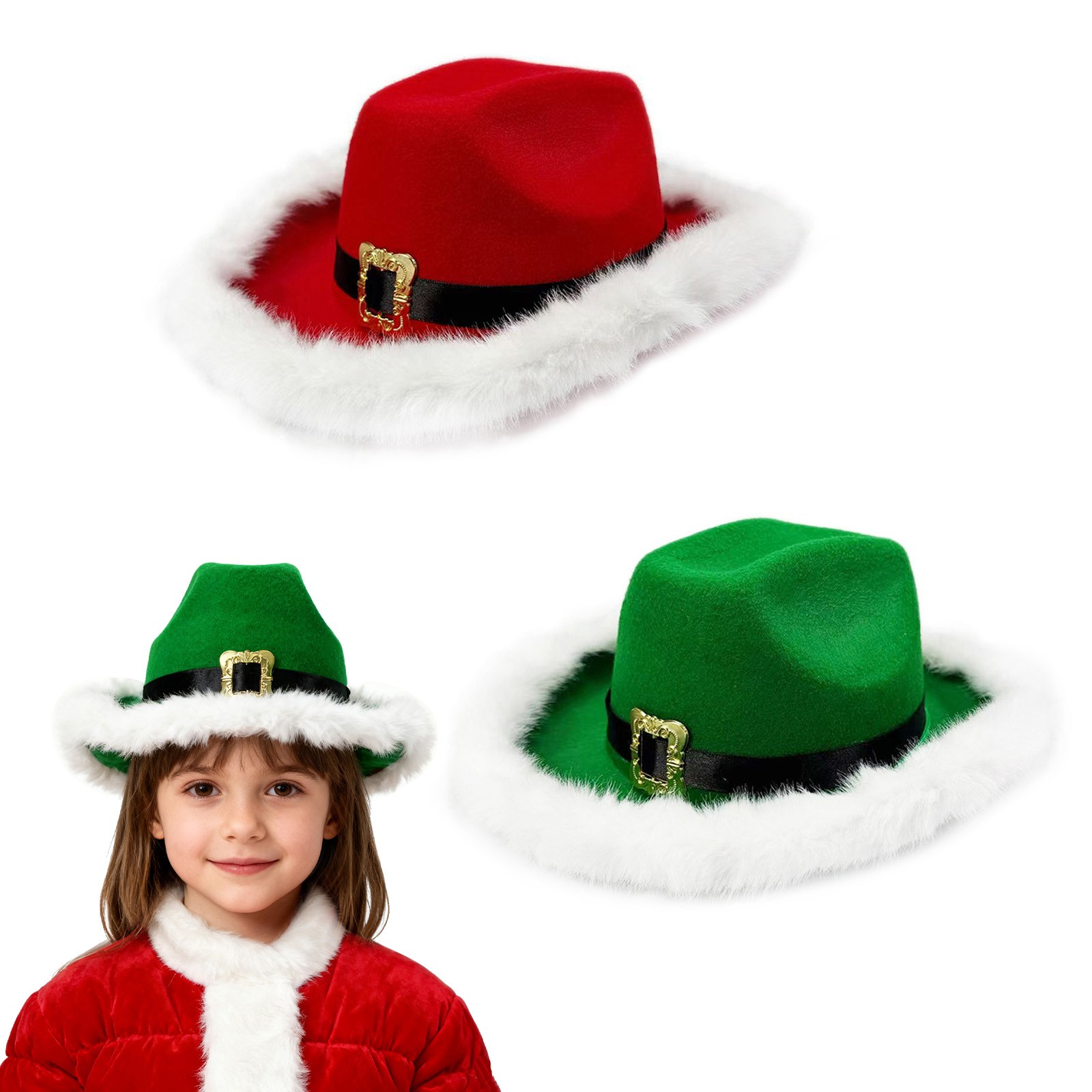 Kid Santa Christmas Cowboy Hat Unisex Cowboy Hat Xmas Party Costume Dress Up