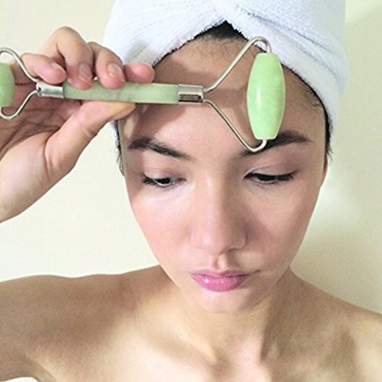 Jade Roller for Face 2 Pack with Bonus Silicone Face Brush