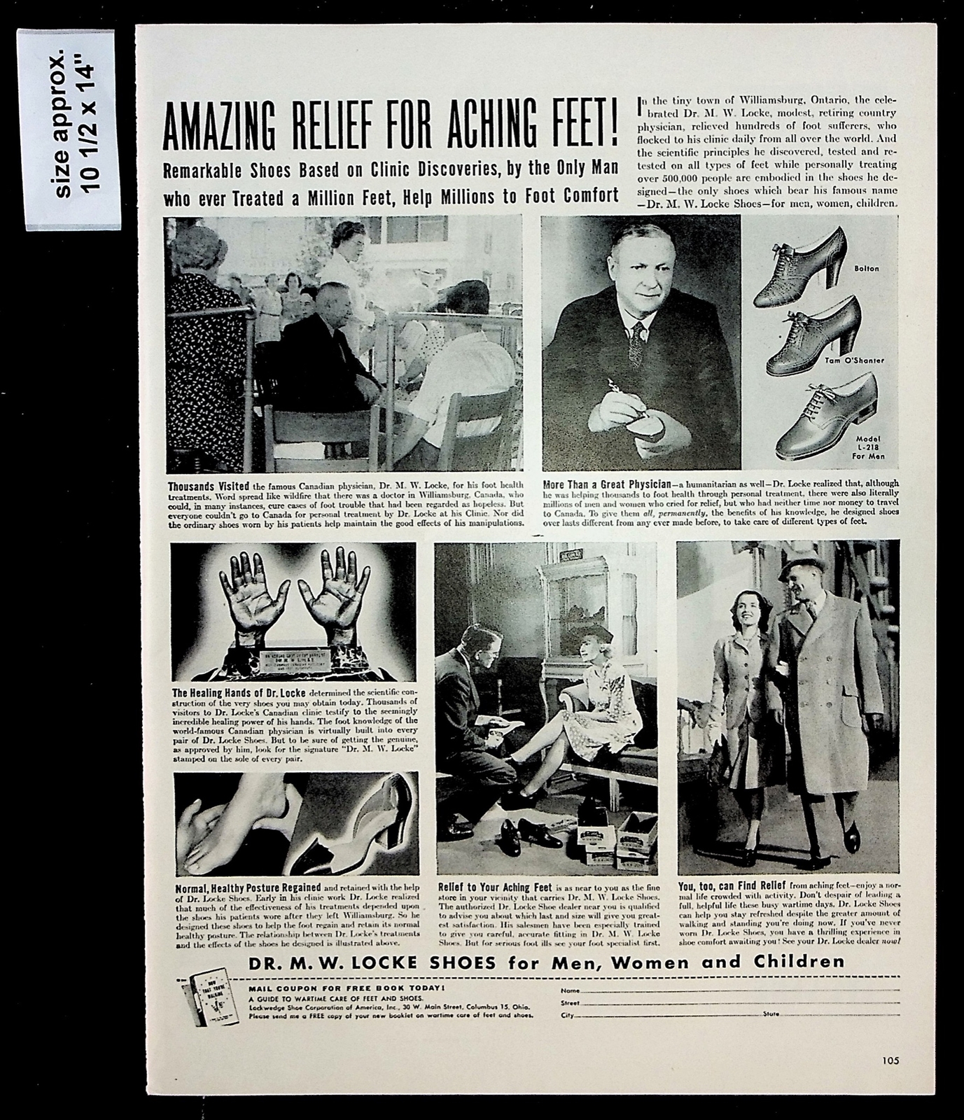 1944 Dr. M.W. Locke Shoes Men Women Children Fashion Vintage Print Ad 38782