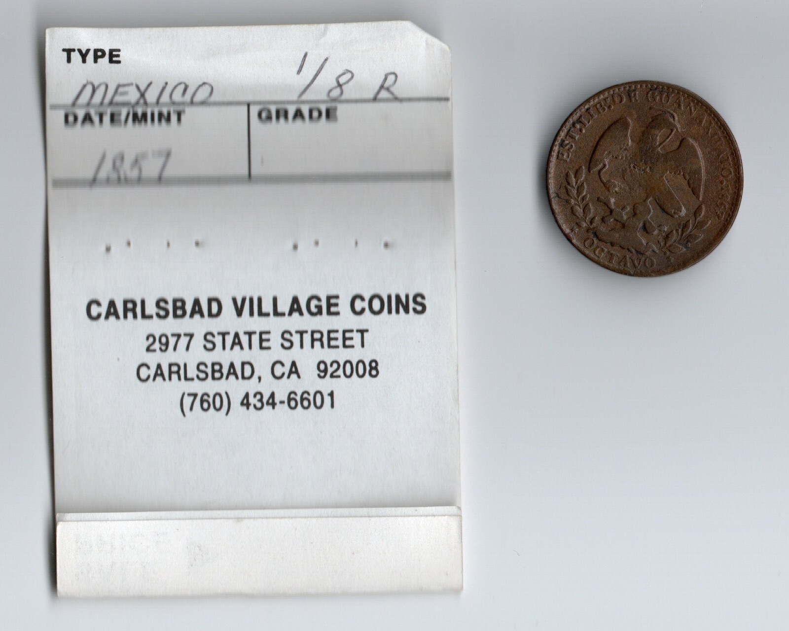 1857 Mexico 1/8 Real Guanaxuato Octavo Guanajuato Mexican Coin
