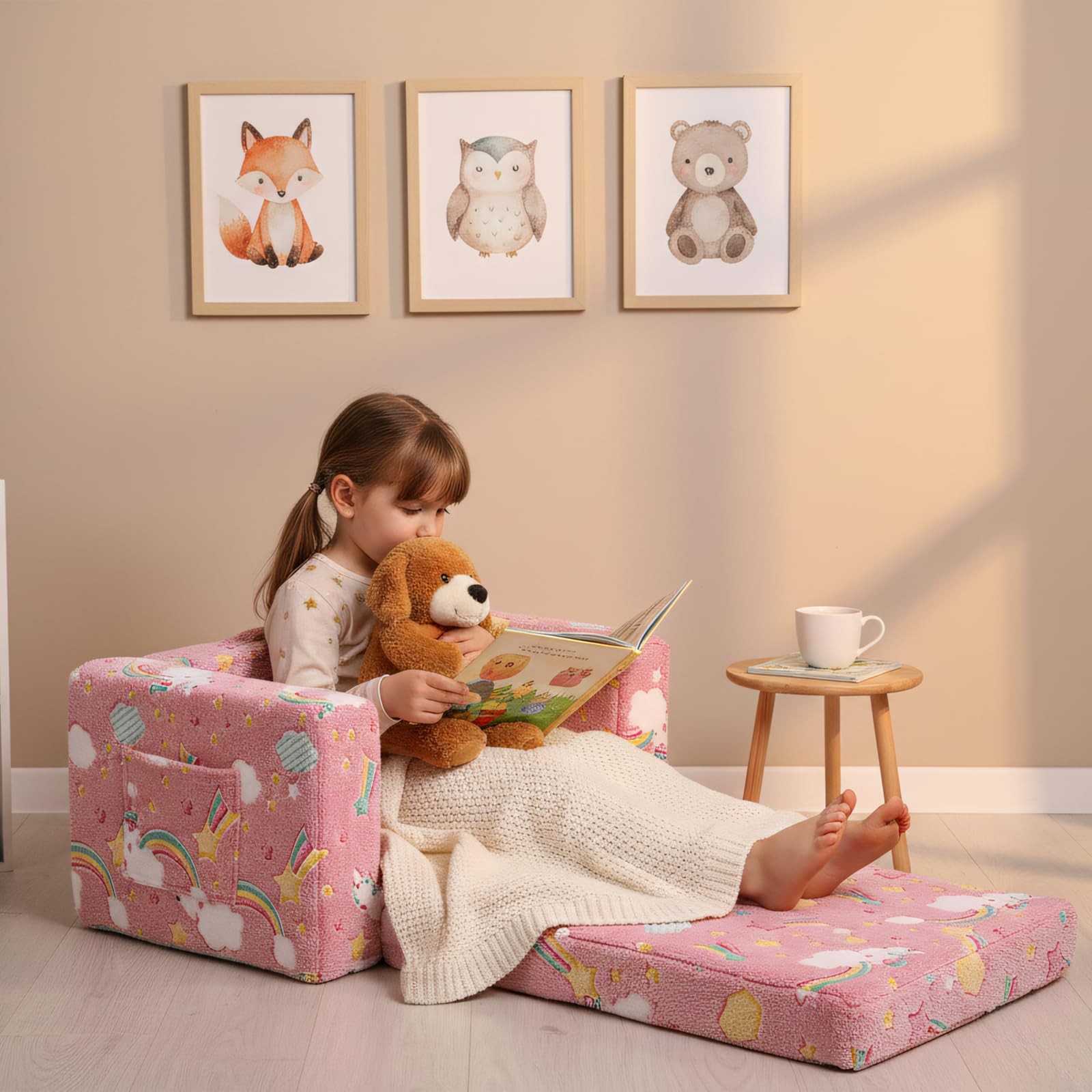 Kids Sofa Toddler Chair, Children Couch with Side Pockets 2 in 1 Glow in Dark...