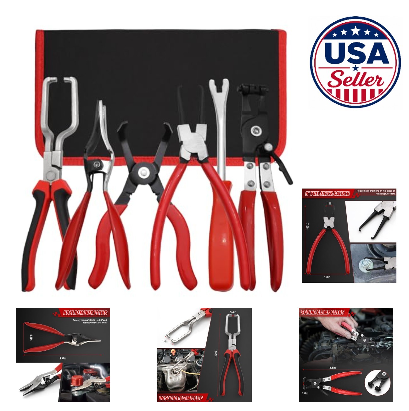Fuel Line Disconnect Tool Set 6 Piece Hose Clamp Pliers Remover 9 Inch Filter