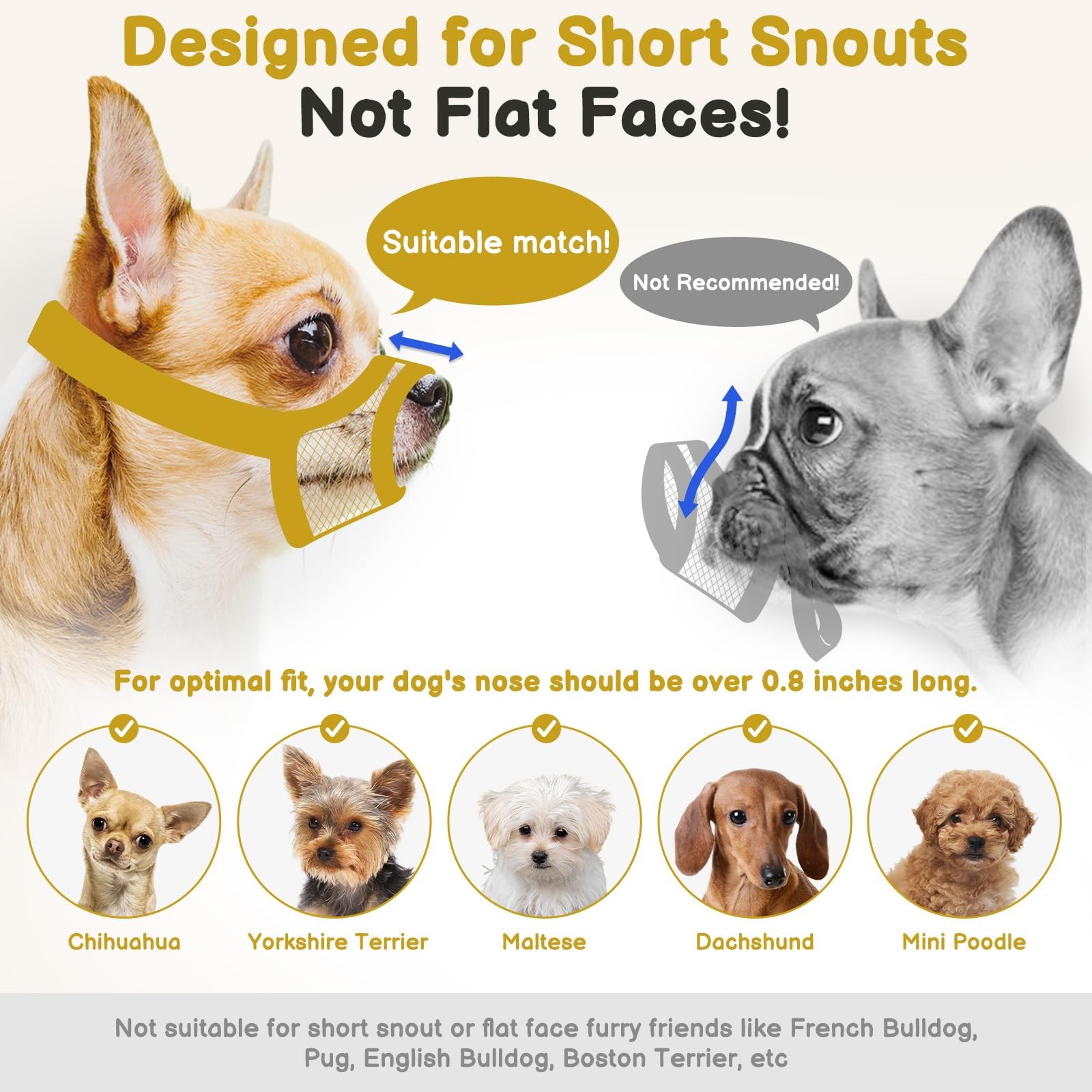 Mesh Muzzle for Short Snout Small Medium Dogs Anti-Biting Breathable Fabric
