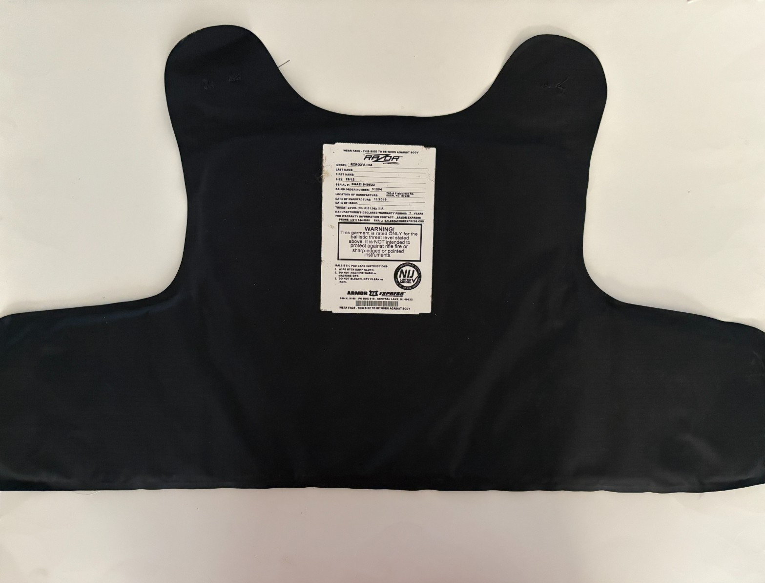 RAZOR 28X12 Level IIIA Body Armor Plate Bullet Proof Insert ARMOR EXPRESS 2019