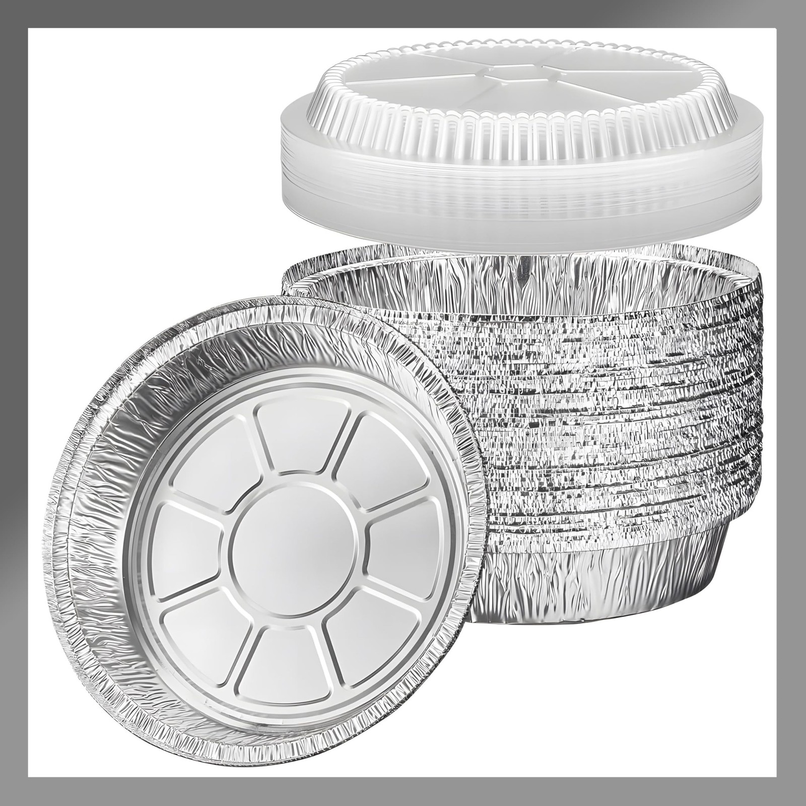 Aluminum Foil Pans [9" Round] x [25 Pack] with Clear Dome Lids Recyclable Dis...