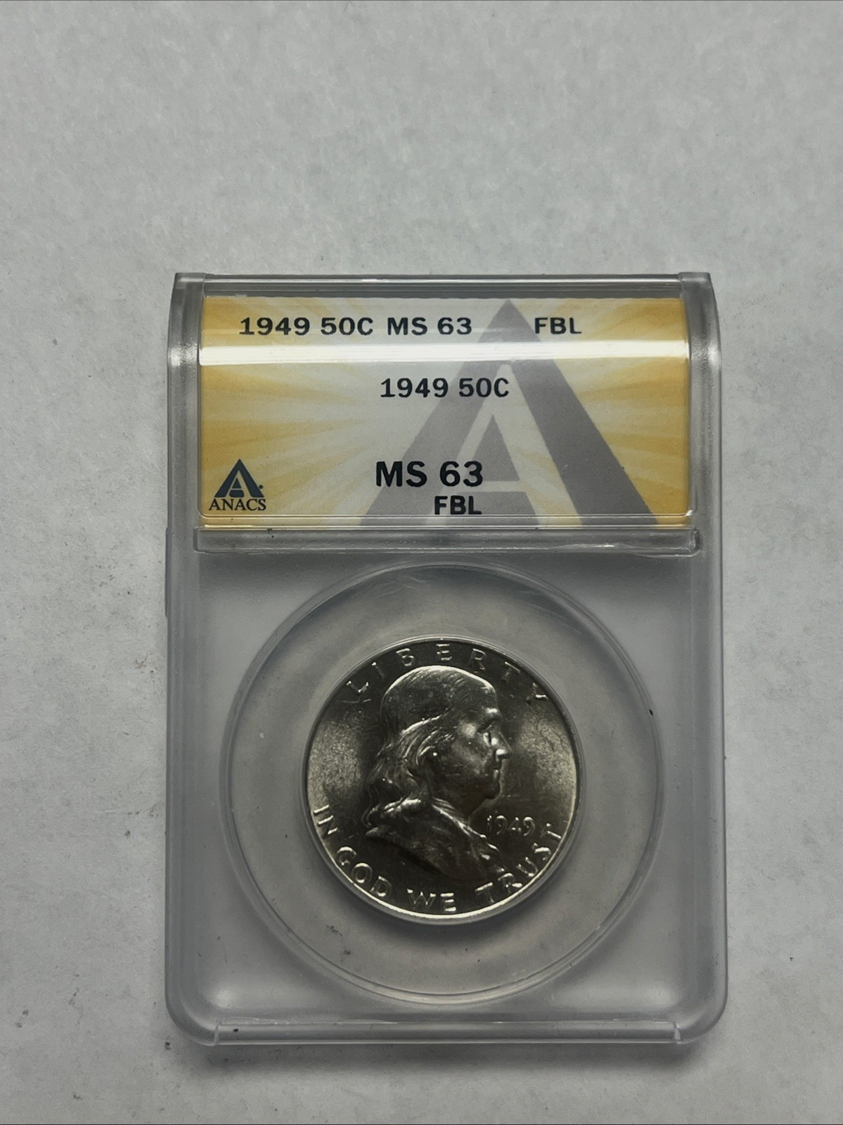 1949 Franklin Silver Half Dollar 50c ANACS MS 63 FBL- ready to ship