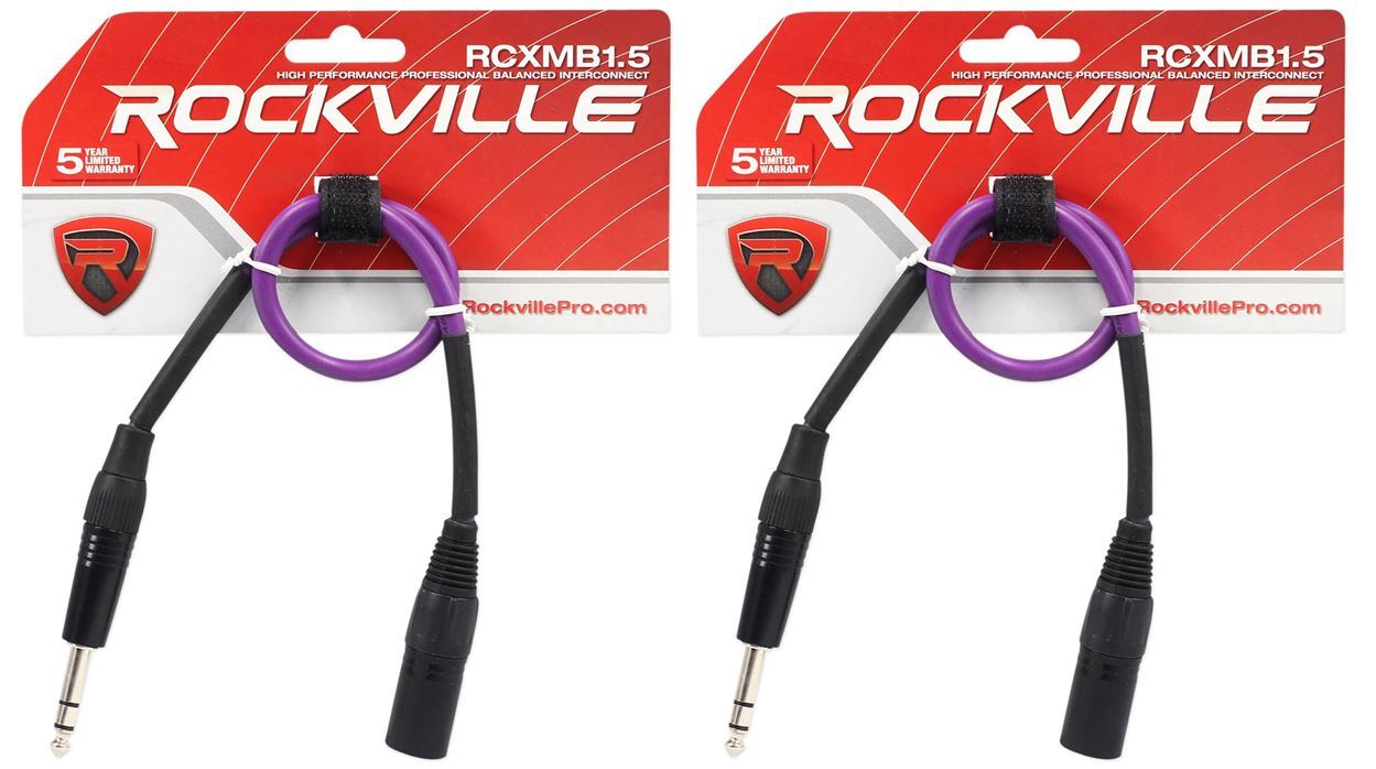 2 Rockville RCXMB1.5P Purple 1.5' Male REAN XLR to 1/4'' TRS Balanced Cables