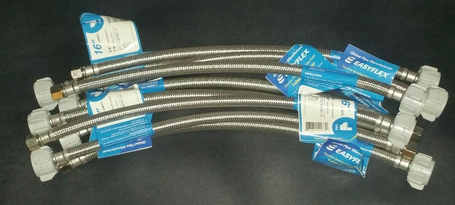 10 PACK Stainless Braided Toilet Supply Line 3/8" Comp X 7/8" Ballcock X 16"