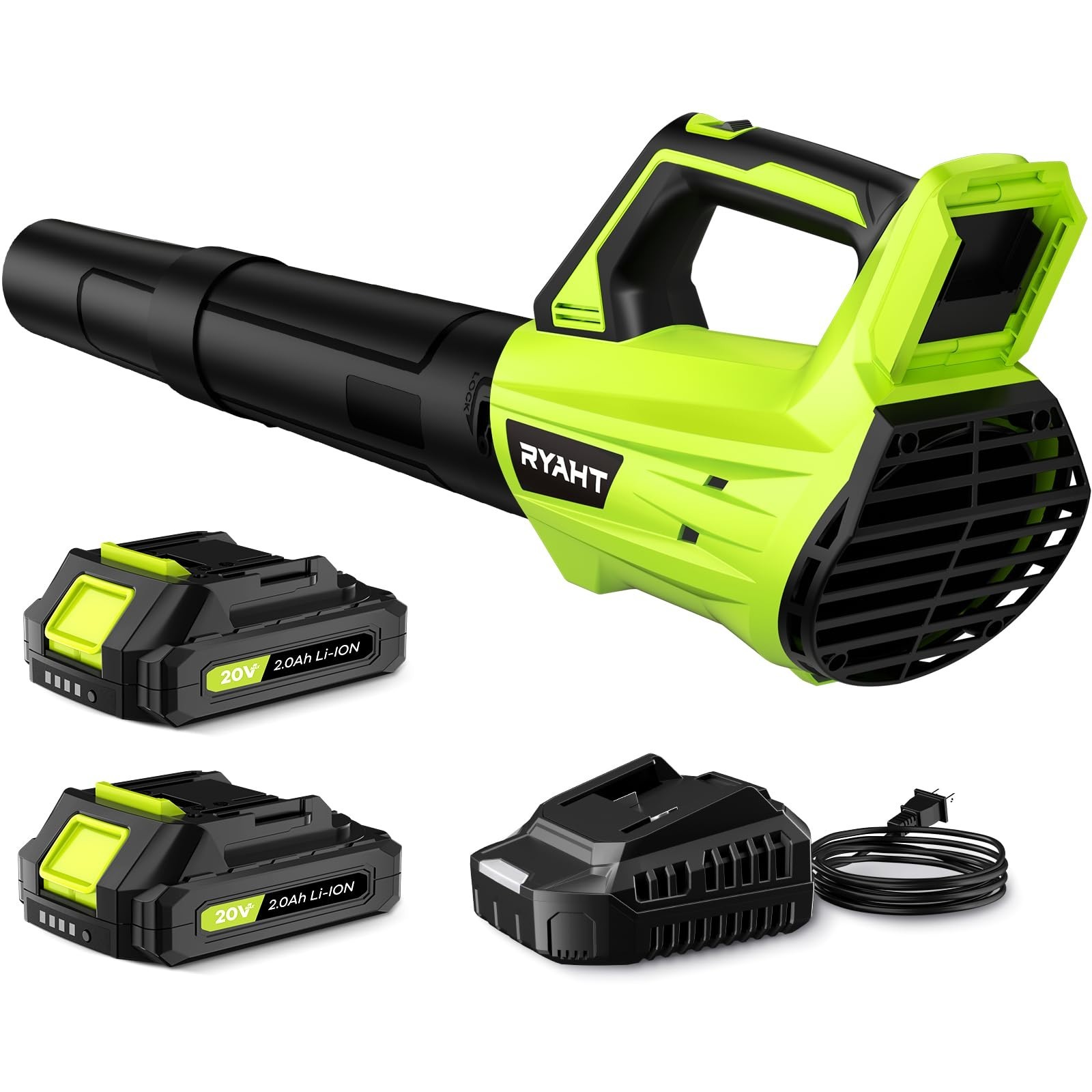 Cordless Leaf Blower with 2 Batteries & Charger - 20V, 2 Speed Modes, Lightweigh