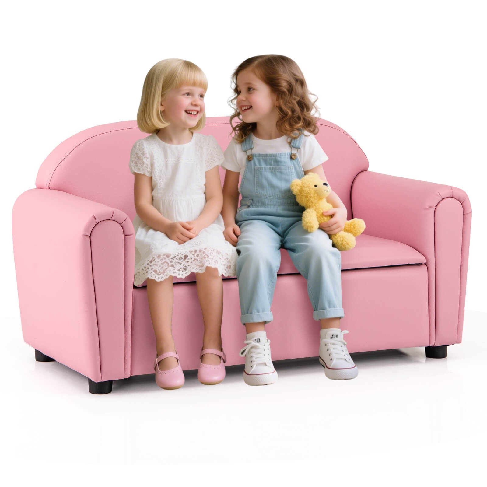 Kids Sofa Armrest Chair Lounge Couch Wood Construction Storage Box Living Room