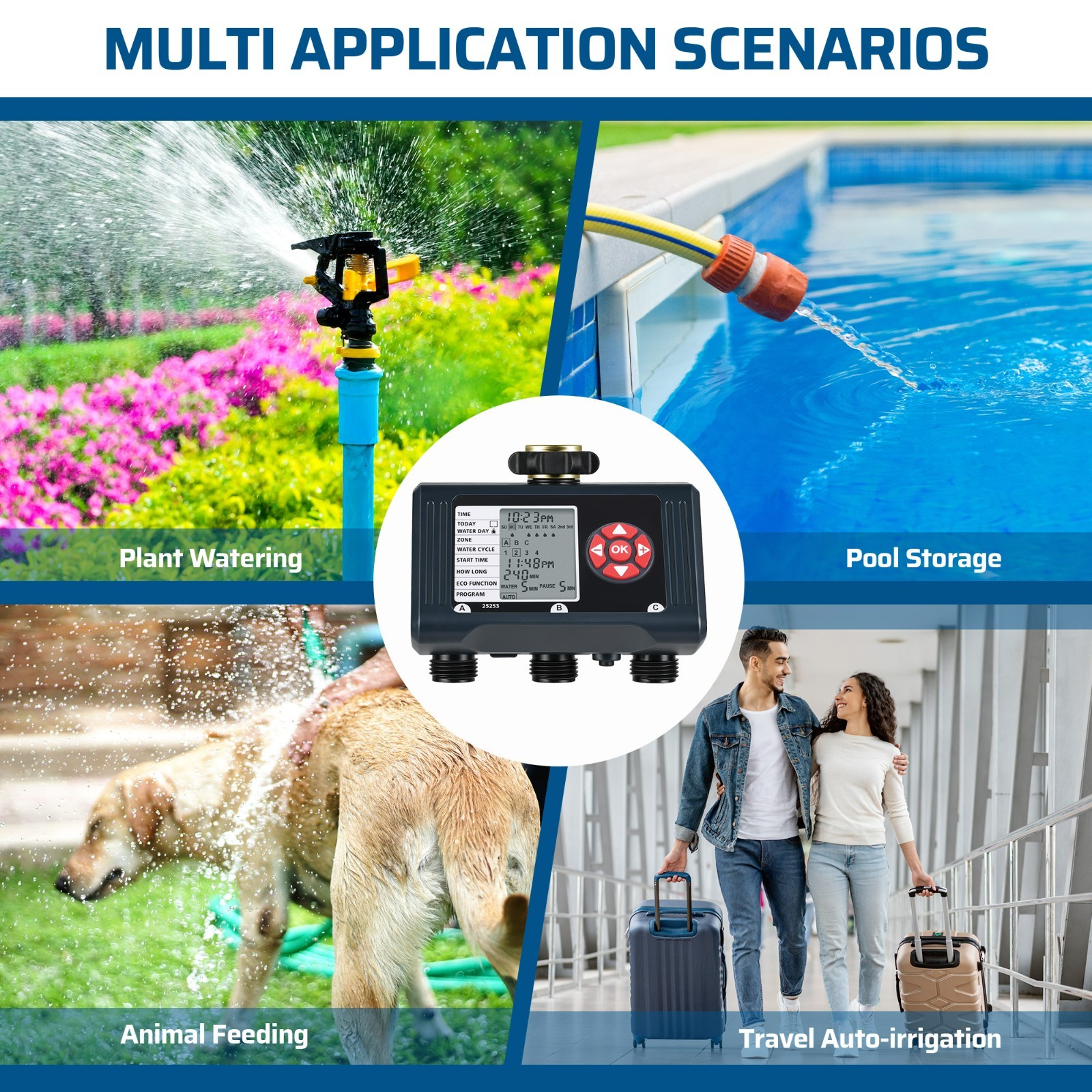 DEWENWILS 3 Zone Sprinkler Timer 12 Programs Water Timer Leakproof Outdoor
