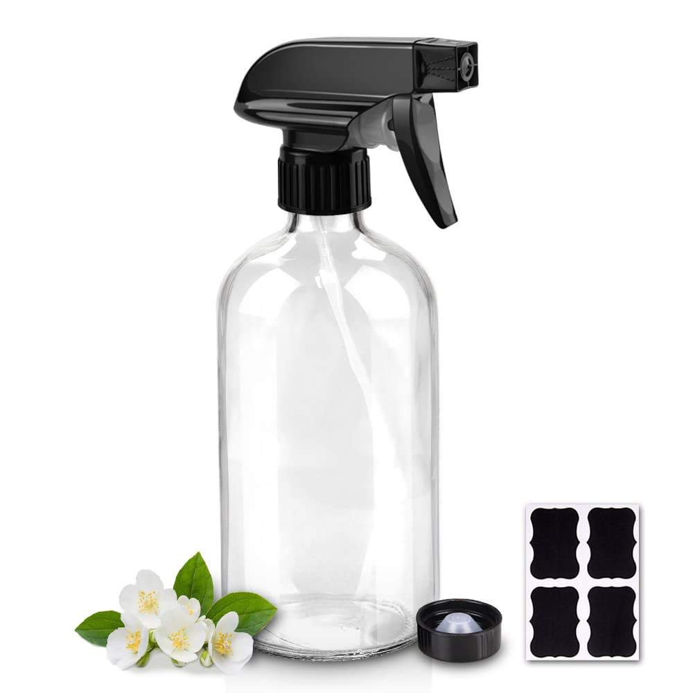 Glass Spray Bottles, 16Oz Refillable Containers, Empty Boston round Bottles with