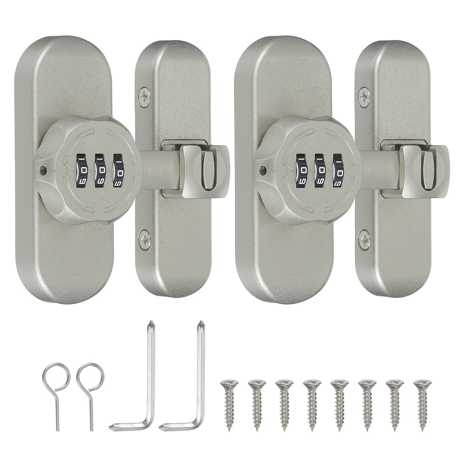 2Set 180/90 Degree Barn Door Lock Keyless Flip Latch Password Lock Light Gray