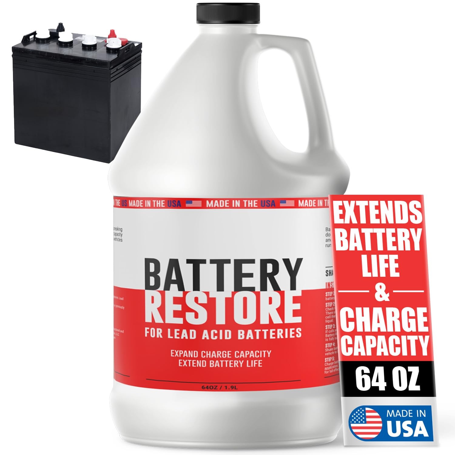 Battery Restore Desulfator Solution - 64 oz Refill - Lead Acid Clear