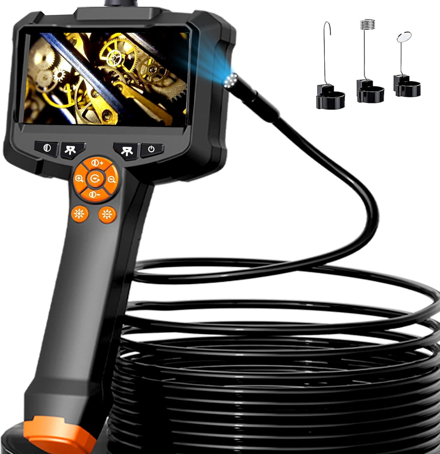 Endoscope Camera with Light, 1080P HD Borescope with 8 Adjustable Lights, 4.3" E
