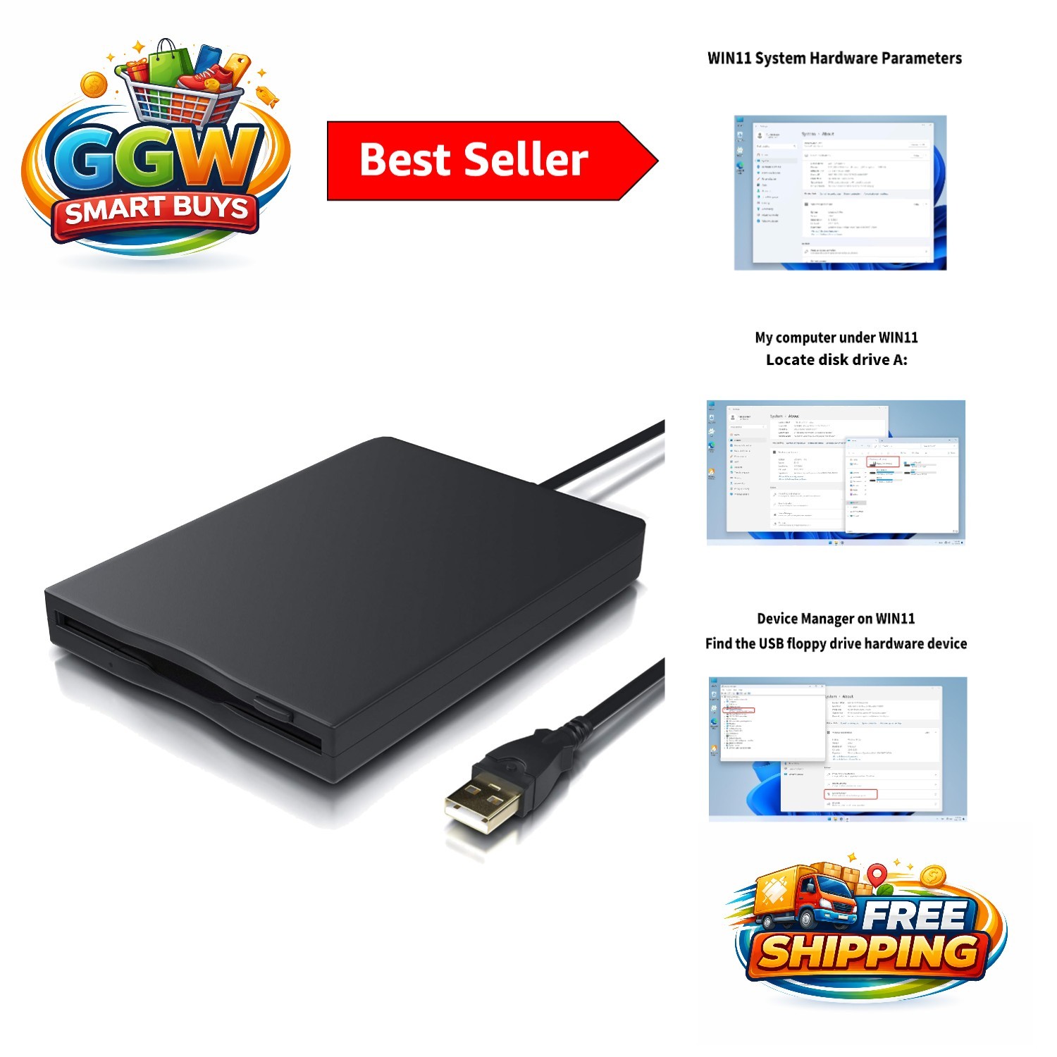 Plug and Play 1.44 MB USB Floppy Disk Reader - Supports Windows 11 to XP