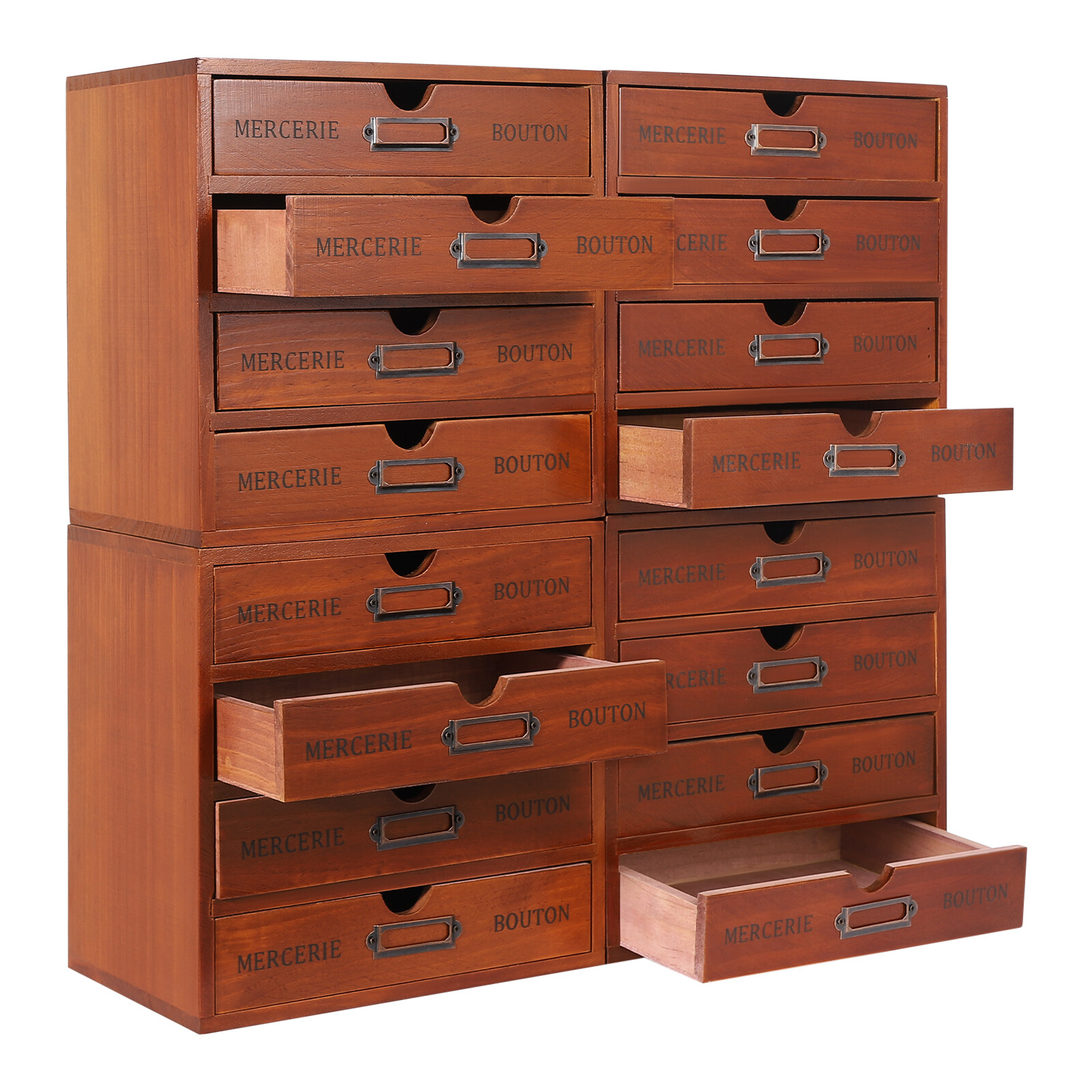 4PCS Wooden Storage Box 16 Drawers Wooden Desktop Organizer Tabletop