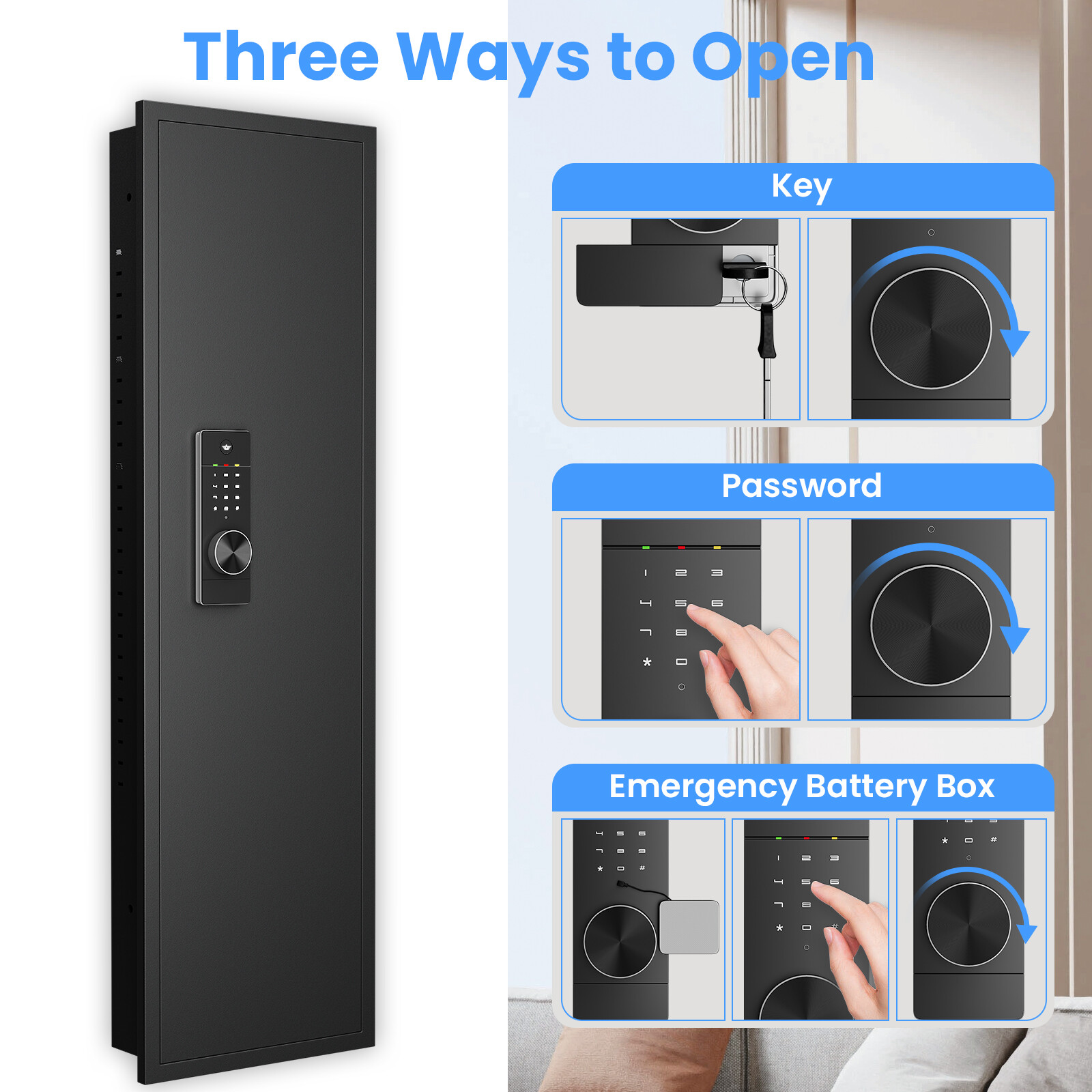 53" Digital Hidden Wall Safe Between Studs Wall Gun Safe for Rifles