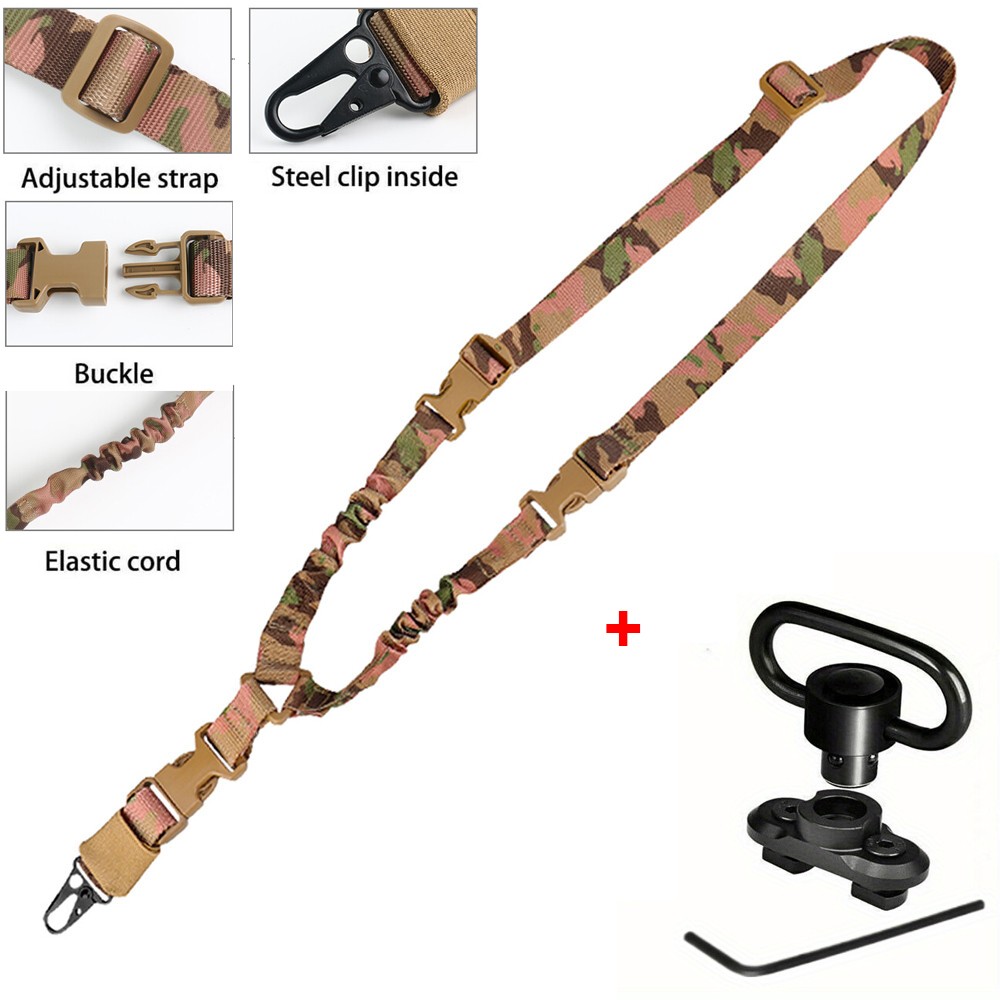 1 Point Traditional Adjustable Rifle Sling + 360° Rotation 1.25" QD Sling Swivel