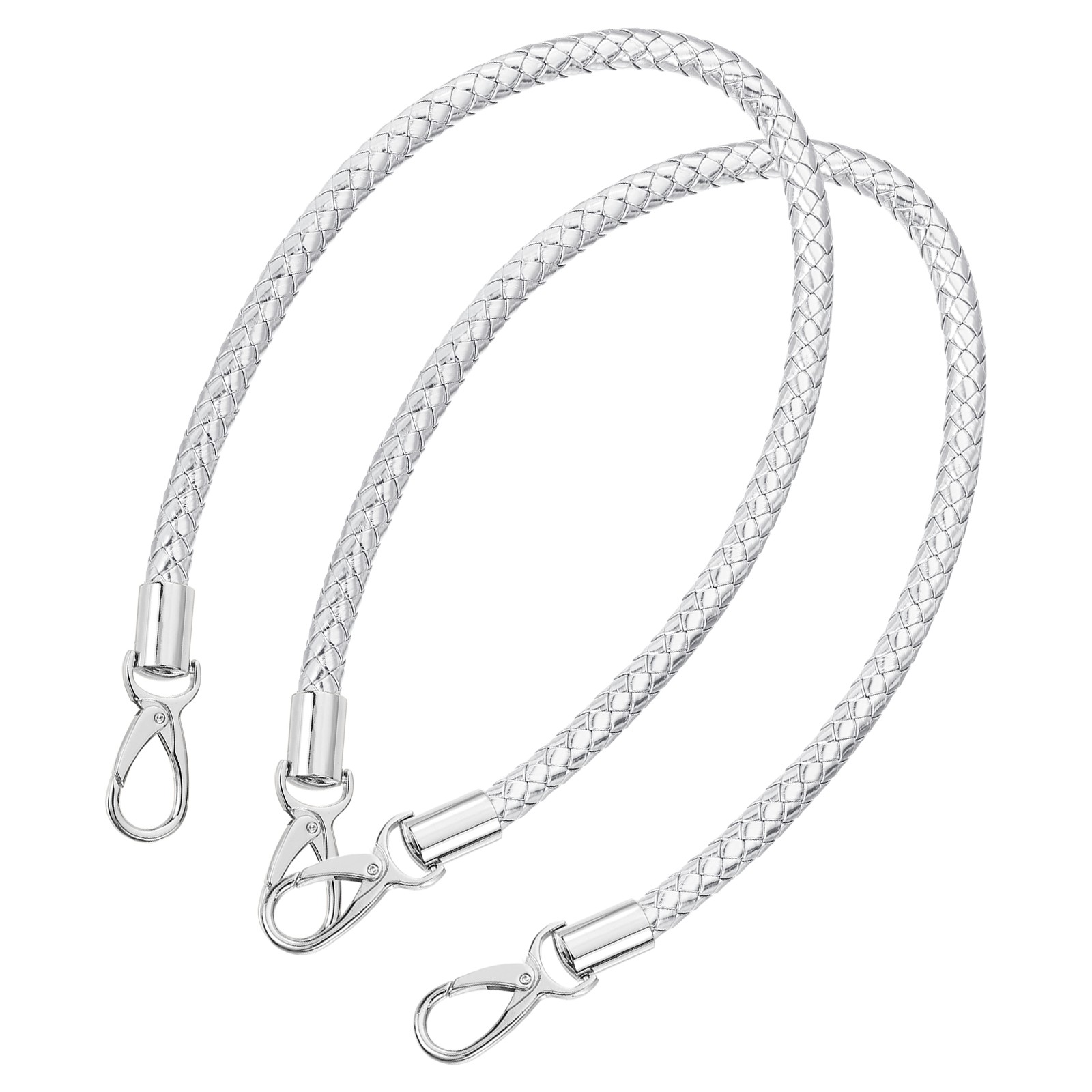 2Pcs 60cm Short Leather PU Braided Purse Replacement (Silver, Silver)