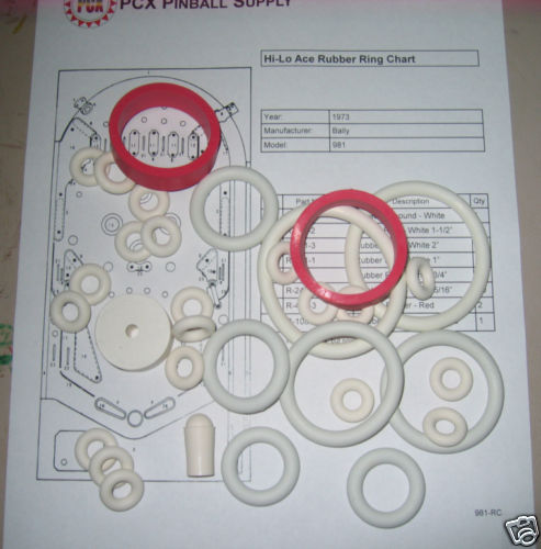 1973 Bally Hi-Lo Ace Pinball Machine Rubber Ring Kit