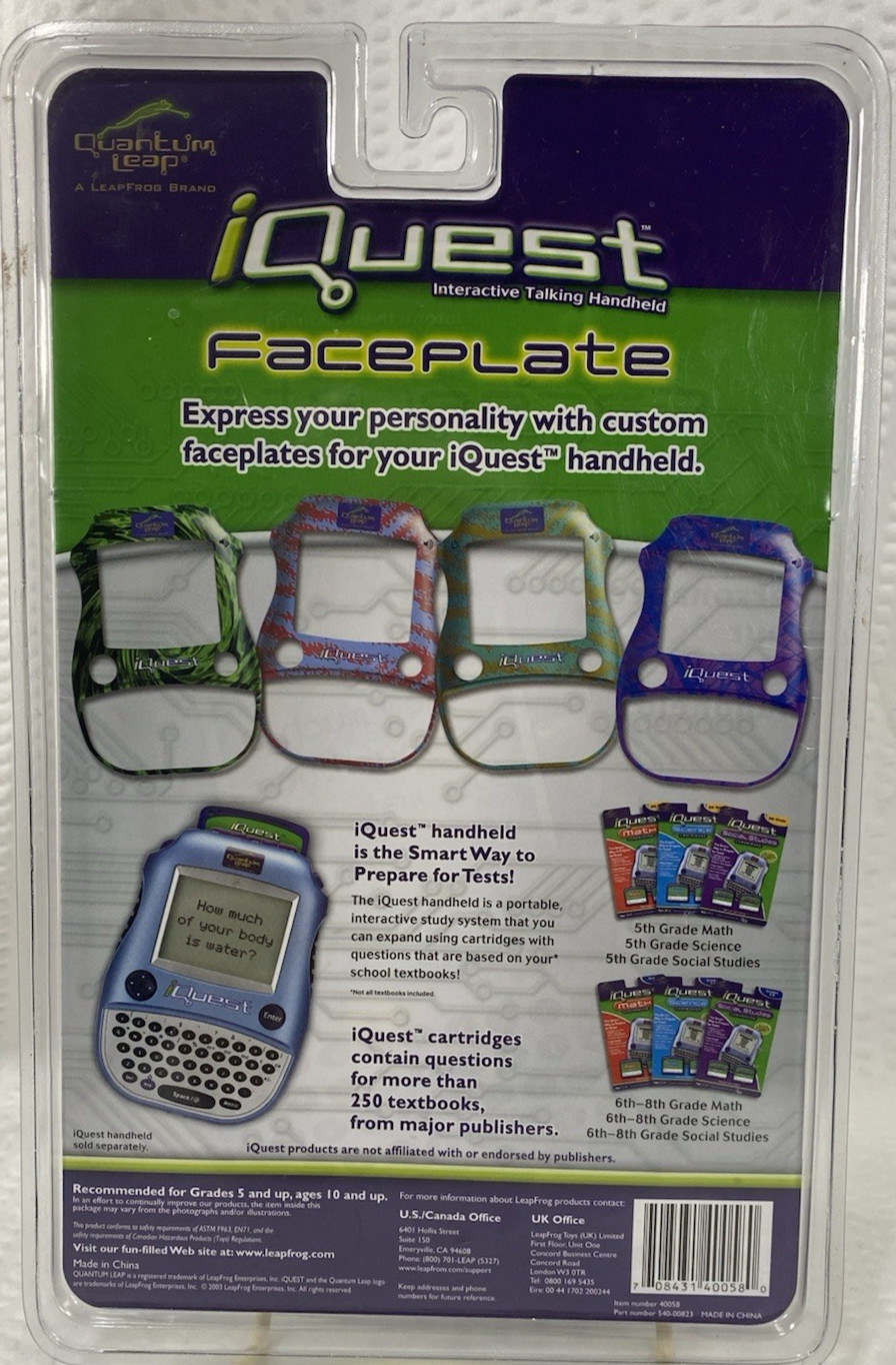 Faceplate for iQuest (from Quantum Leap) Handheld Device- Green on Blue