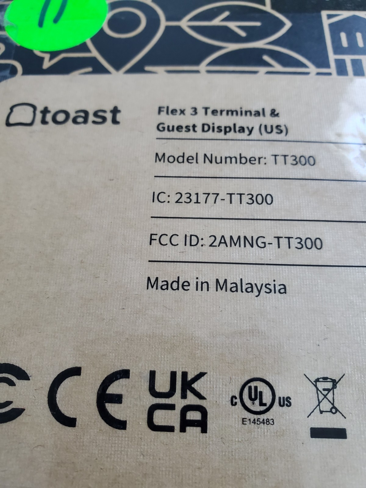 15" Toast Flex 3 POS Terminal & Guest Display Data Processing System -MPN: TT300