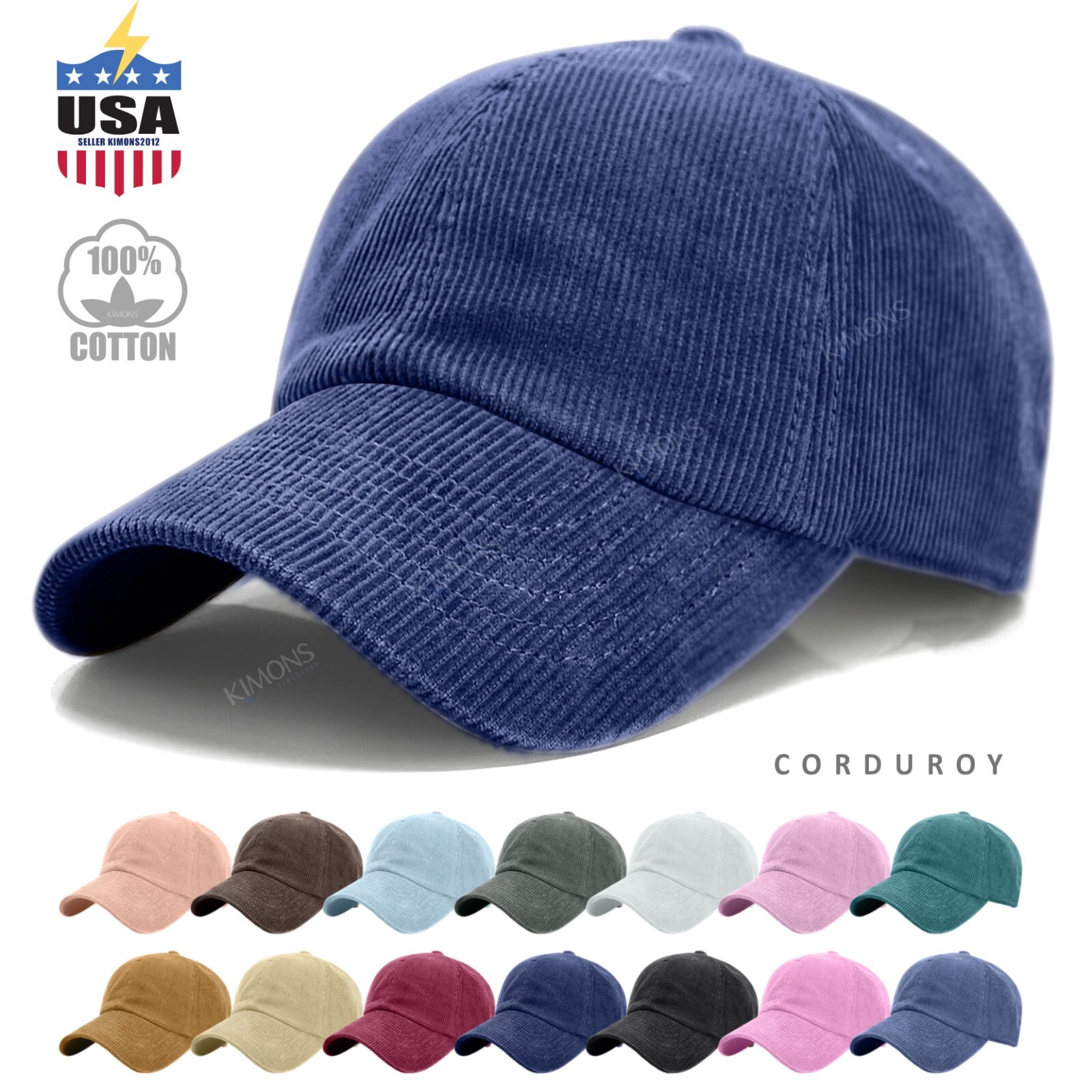 Corduroy Dad Hat Baseball Classic Adjustable Plain Cap Unisex Cotton Cord CO