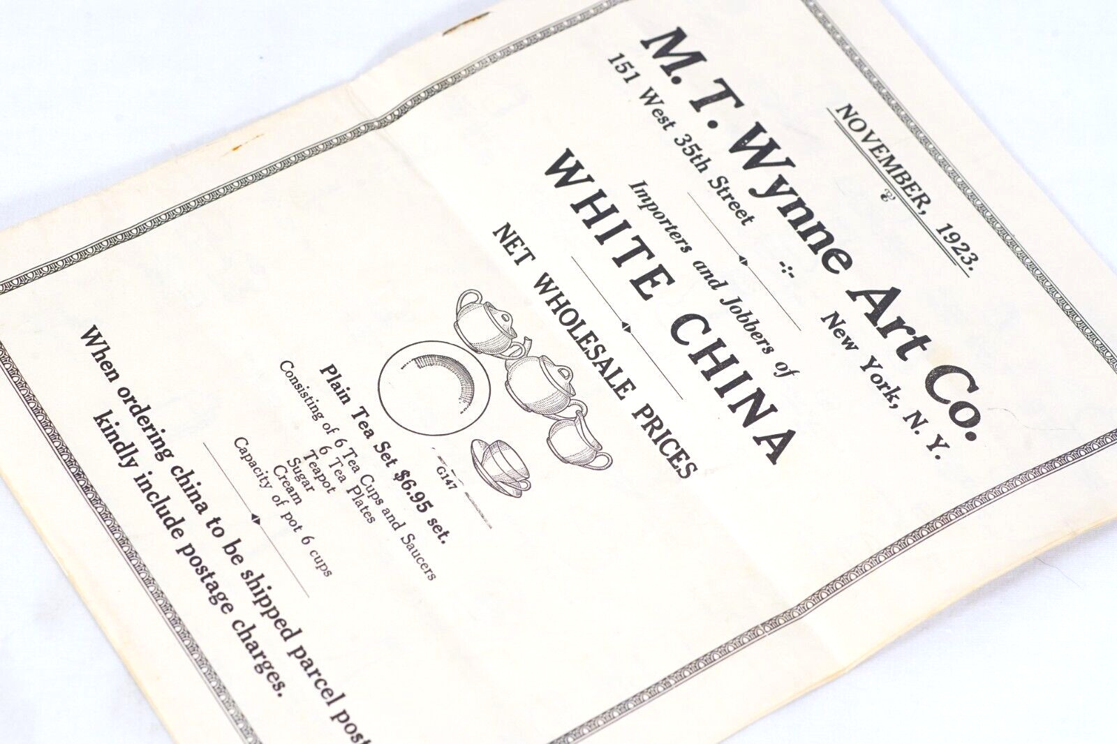 M.T. Wynne Art Co White China Catalog New York NY 1923 Advertising