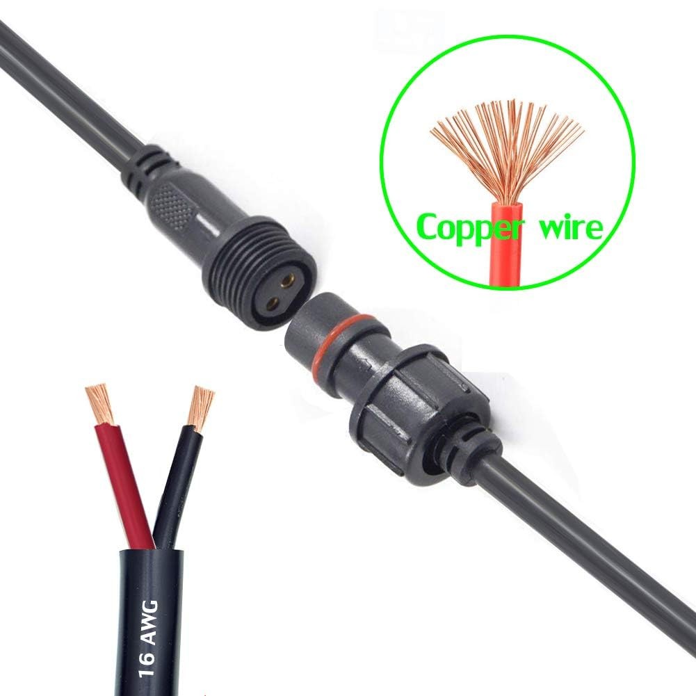 Waterproof LED Connector 2 Wire 16AWG 2 Pin IP68 Extension Cable 5 Pair Set