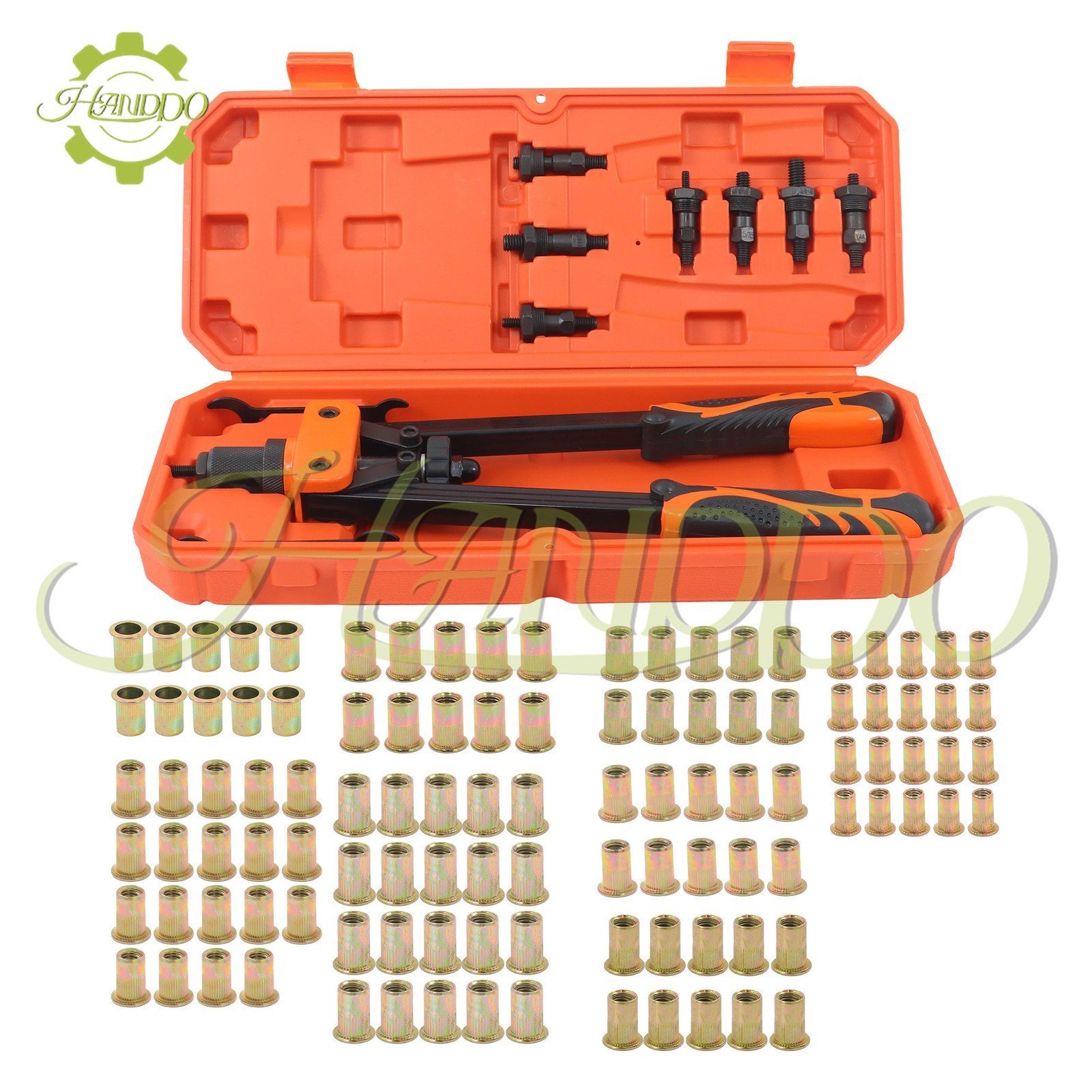 70Pcs 14" Hand Rivet Tool Kits Rivet Nuts With 7 mandrels Rugged Carrying Case