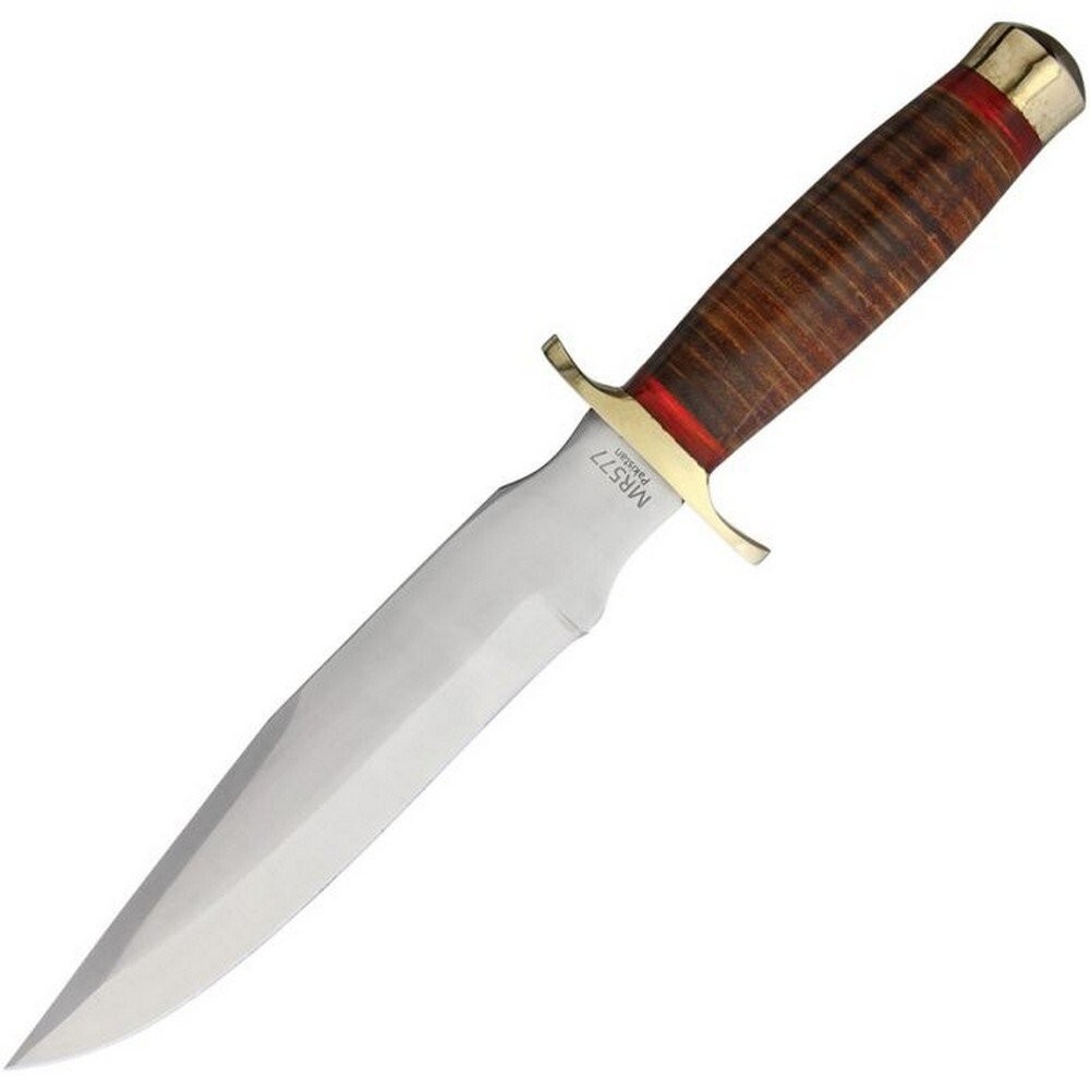 Marbles Stacked Leather Bowie Fixed Knife W/Brown Belt Sheath - MR577