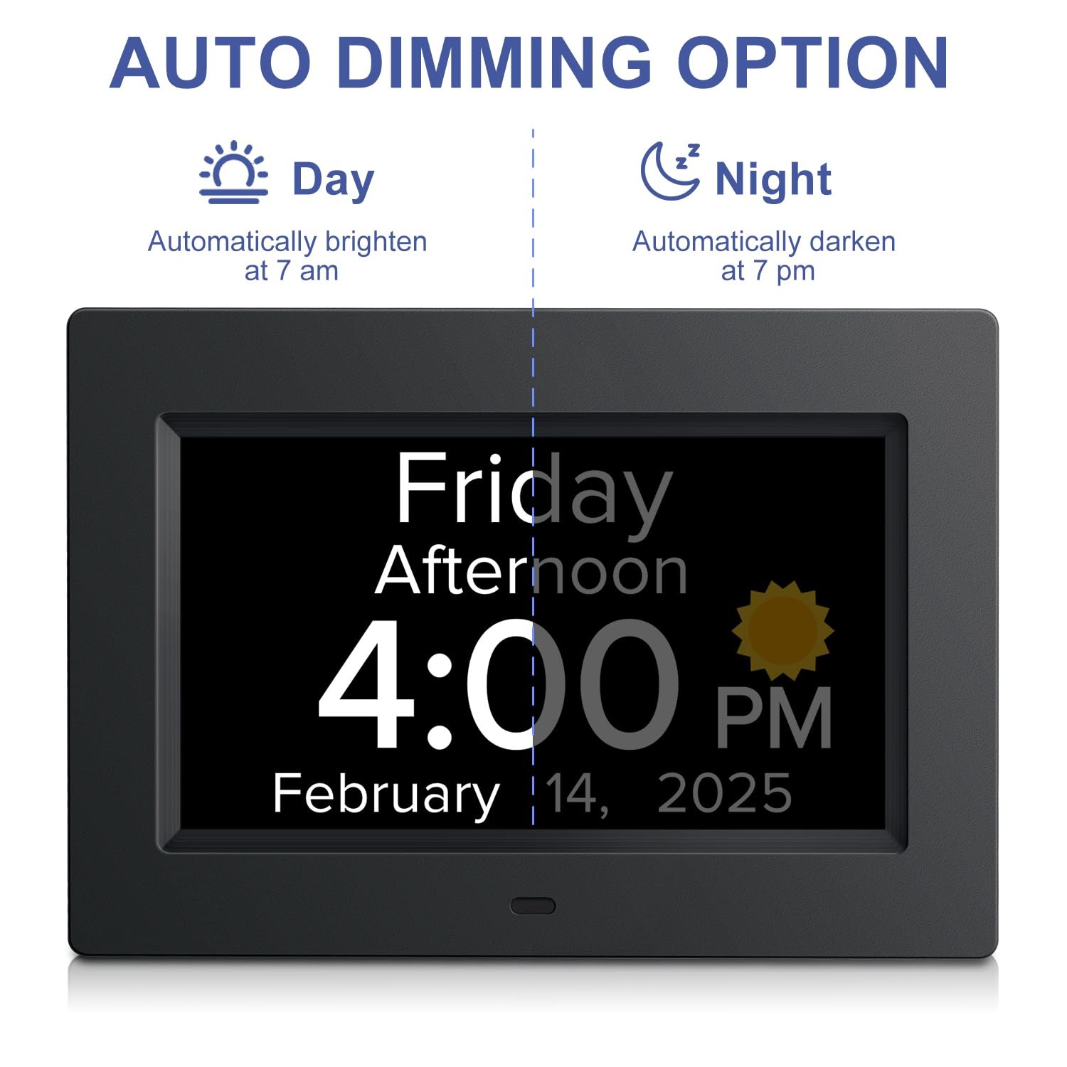 Mitoart Digital Alarm Clock with Date and Day of Week for Black, 7" Black